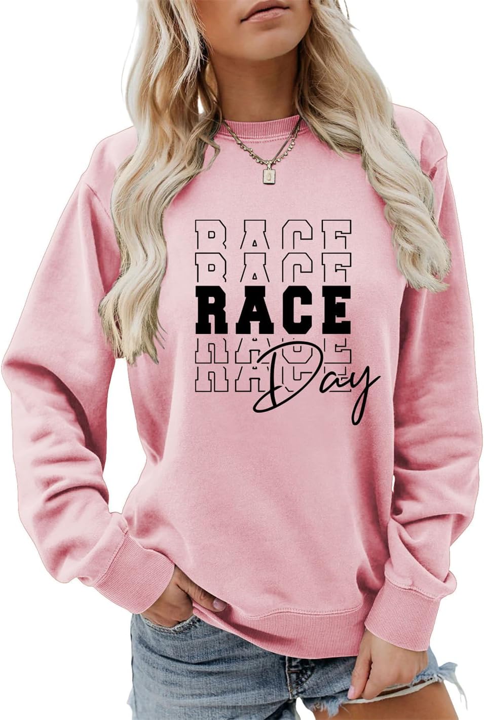 Race Day Sweatshirt, Funny Race Mom Shirt Women Crewneck Game Day Racing Season Pullover Tops Sport Life Sweater