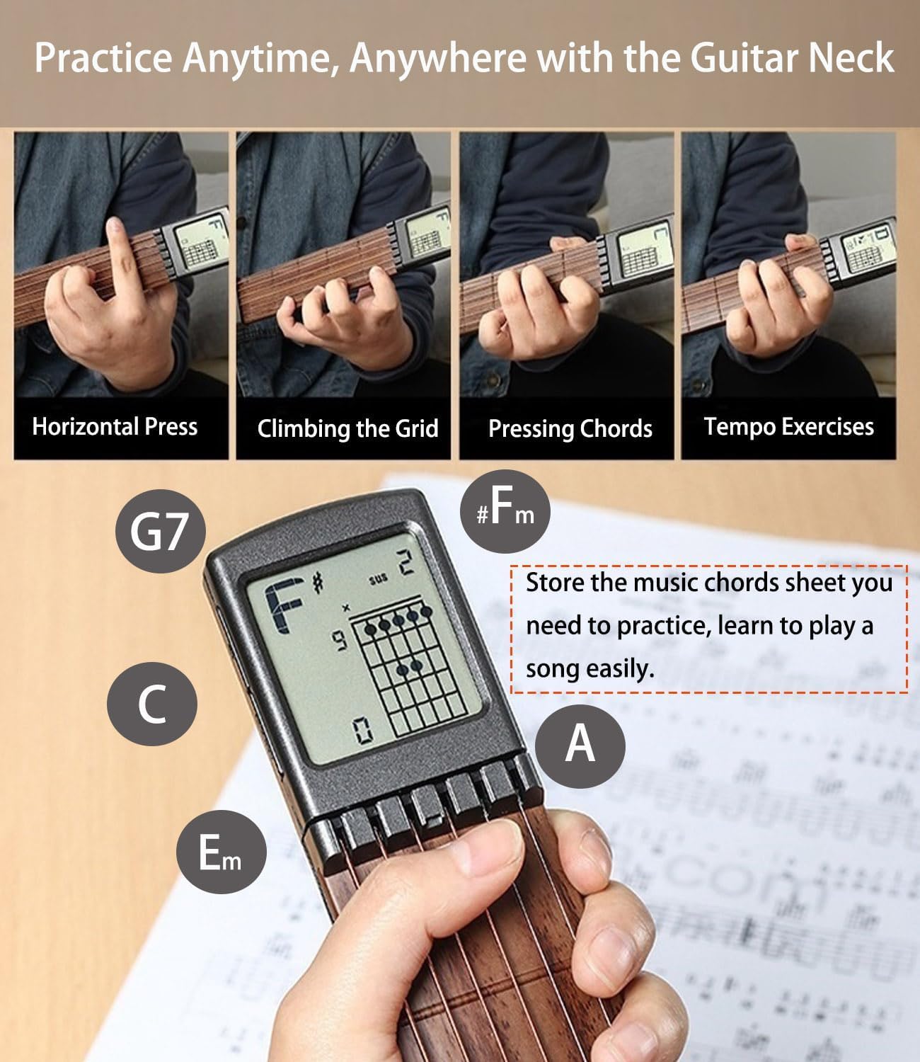 Herramienta de Práctica de Acordes de Guitarra, Entrenador de Guitarra de Bolsillo, Entrenador de Acordes, Modelo de 6 Cuerdas Y 6 Trastes, Entrenador de Guitarra Práctico para Adultos Y