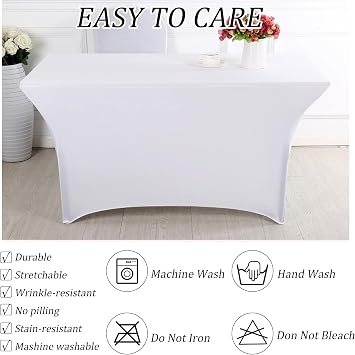 6FT Spandex Table Cover Table Cloth for Folding Tables Fitted Rectangular Tablecover Washable Wrinkle Resistant Polyester Stretch Tablecloth Protector for Wedding Banquet Party (12 Pack, White)