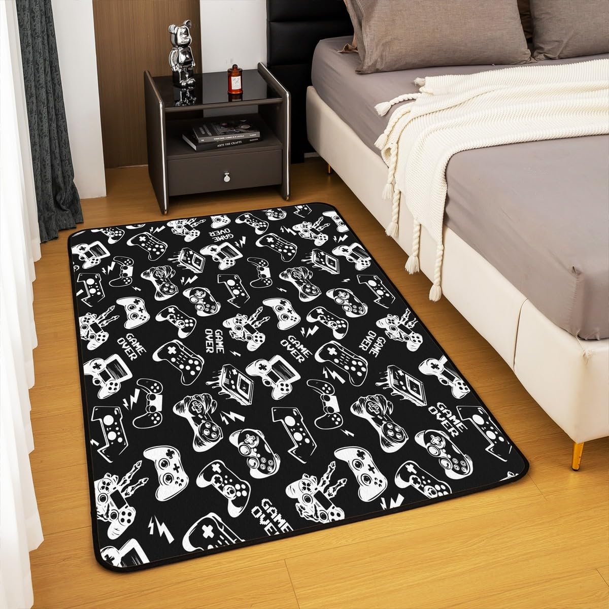 Loussiesd Dywaniki do salonu dla graczy, dywanik, 100 x 150 cm, do gier, nowoczesny kontroler konsoli do gier, mata podłogowa, joystick, czarne, wycieraczki, mata podłogowa