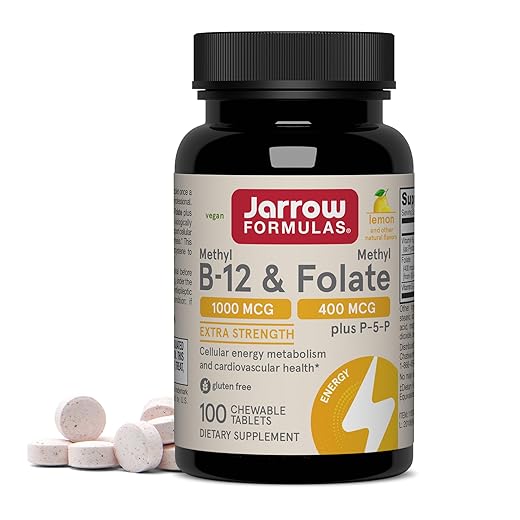 Jarrow Formulas Metil B12 e Folato de Metil - 100 Comprimidos mastigáveis, Limão - Vitamina B12 e B9 Bioativa - Auxilia na produção de energia, Função Cerebral e Metabolismo - Sem Glúten - 100 Porções