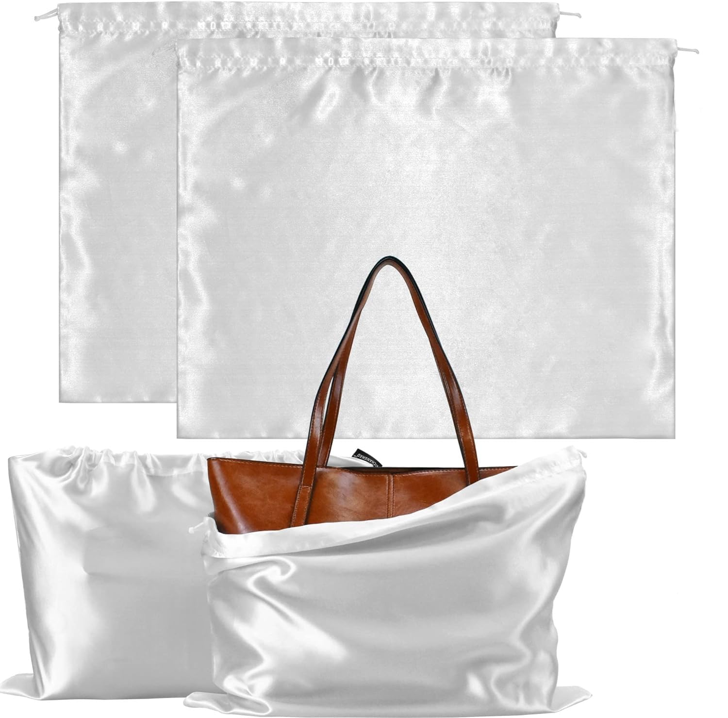 OdluzyOdluzy 2 PCS Dust Cover Storage Bags Silk Dustproof Drawstring Bag storage, Pouch Satin Bags for Packaging Handbags, Purses, Shoes Boots Home Storage Bags (White, 19.6 × 17.7 in)