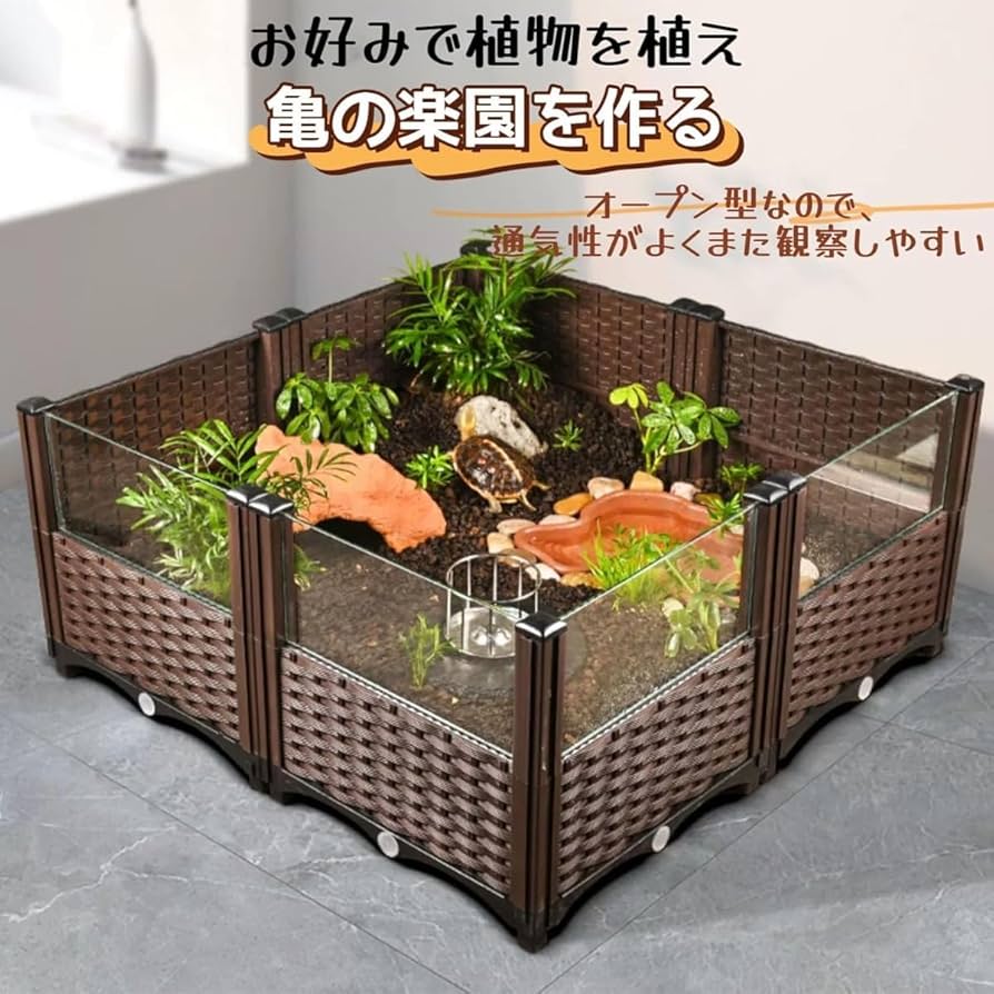 8/17までの限定価格 大型ガラス飼育ケージ900×450×450mm　② Amazon | 亀の飼育ケージ リクガメ オープンガラスケージ カメ用 80