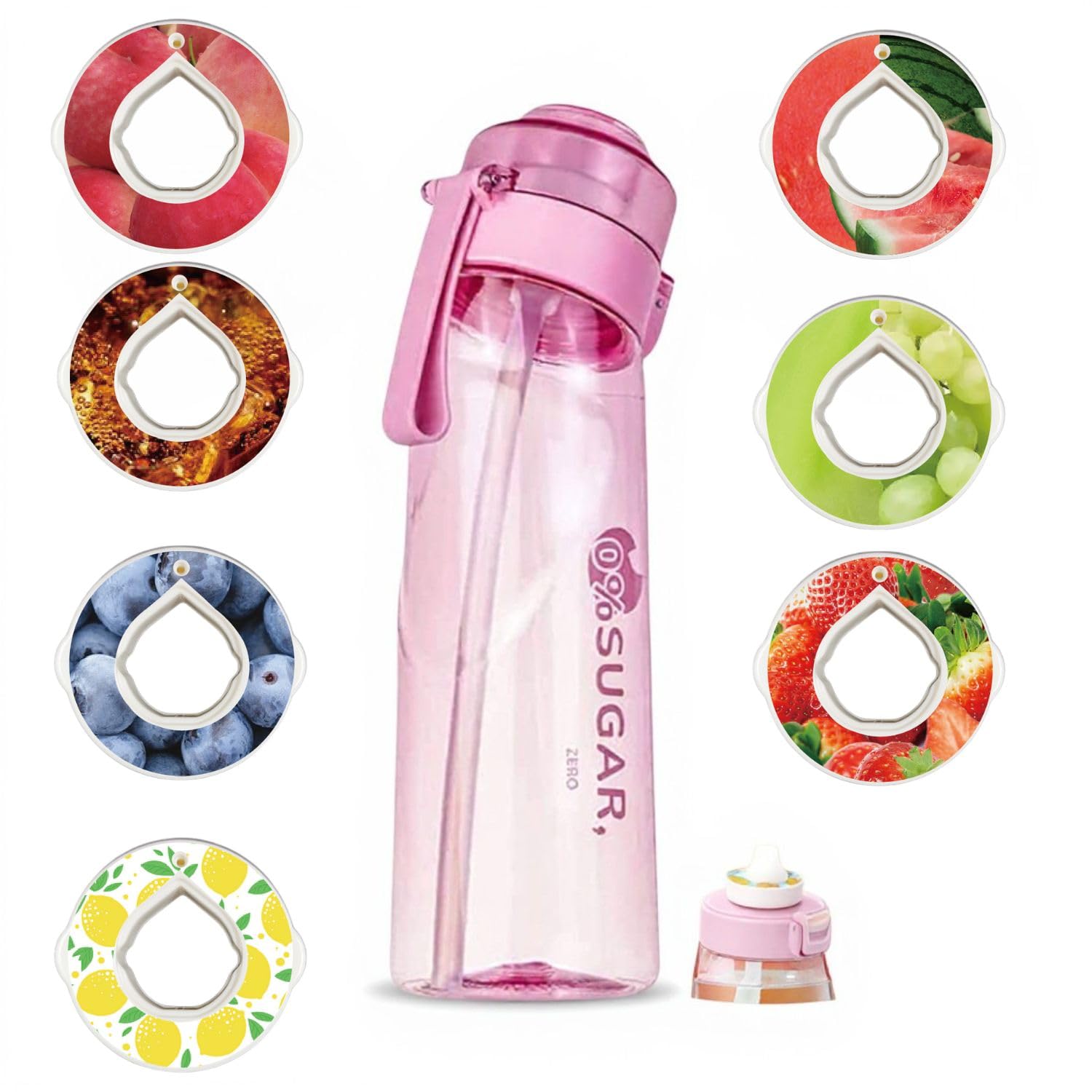 Alpha Fit Air Up Compatible Water Bottle with Flavor Pods Set | 650ml BPA-Free Tritan Scented Water Bottle for School, Kids & Gym | Flavored Water Bottle (Bubblegum Pink, 7 Pods Starter Kit)