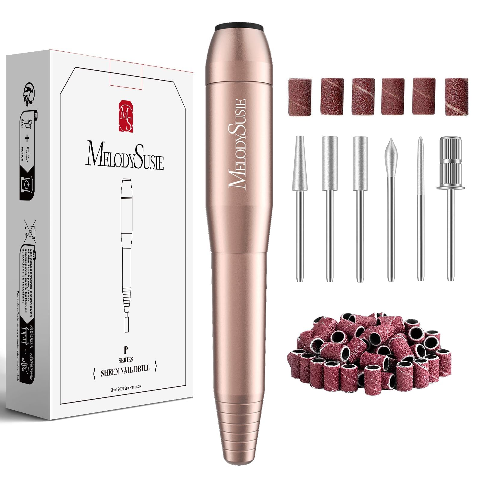 MELODYSUSIE Sheen Electric Nail Files 20000RPM for Beginners, Professional Compact Nail Drill Machine Set for Acrylics Nails, Efile with Nail Clippers Manicure and Pedicure Set, with UK Plug, Gold