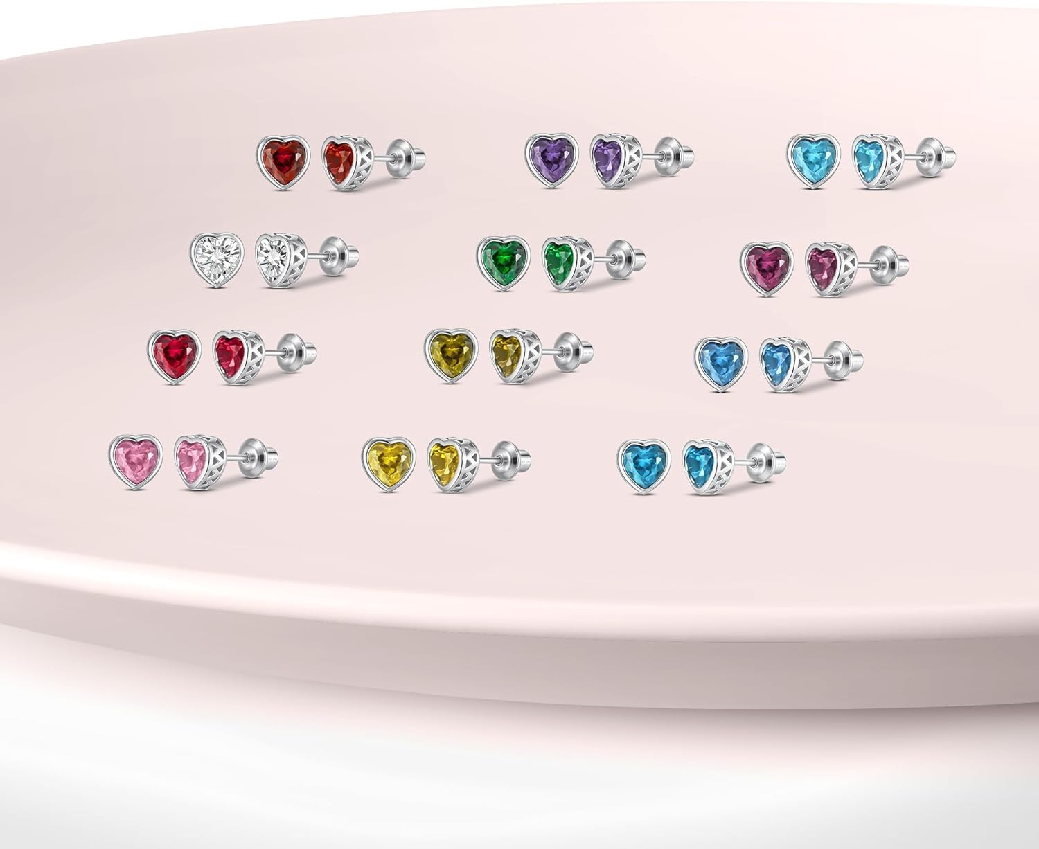 Heart Birthstone Earrings with Screw Backs | Hypoallergenic Sterling Silver Studs for Girls, Babies, Kids & Teens | Safe Jewelry Gift for Birthdays & Holidays - Image 6