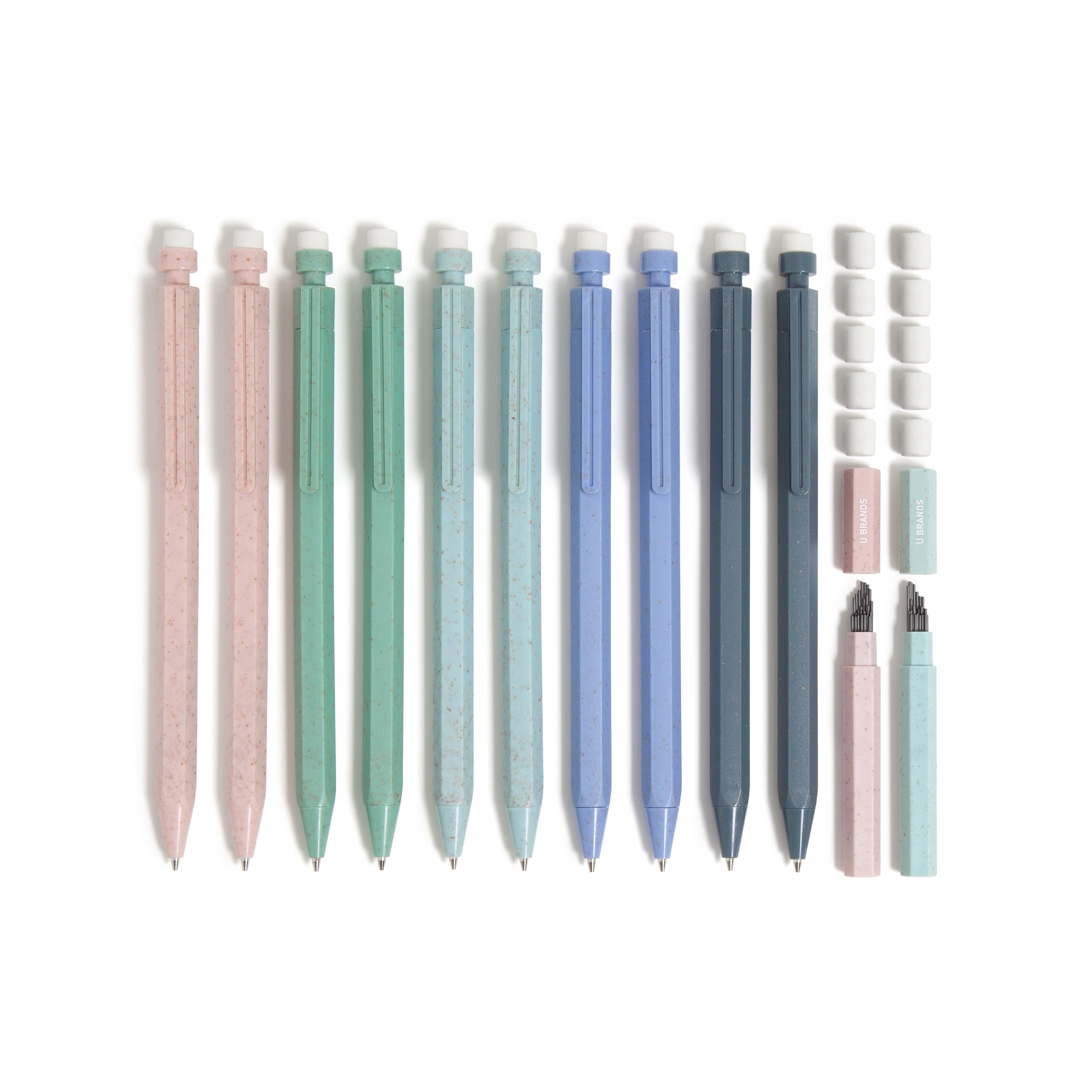 U Brands U-Eco Recycled Mechanical Pencil Set, Bulk Mechanical Pencils 0.7mm, Speckled Brights, Medium Lead, School Supplies, 10 Pack