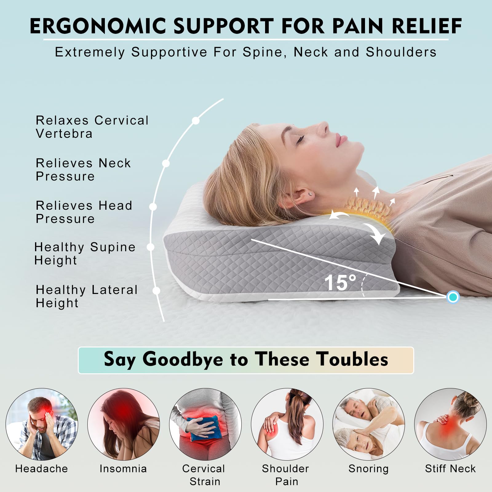 Hydomi Orthopaedic Neck Pillow for Sleeping Cervical Memory Foam Pillow for Neck & Shoulder Pain Relief - Image 2