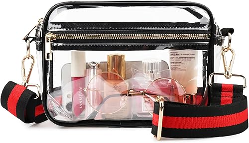 WEDDINGHELPER Bolsa cruzada transparente, bolsa transparente aprobada para estadios con correa ajustable para conciertos deportivos, festivales