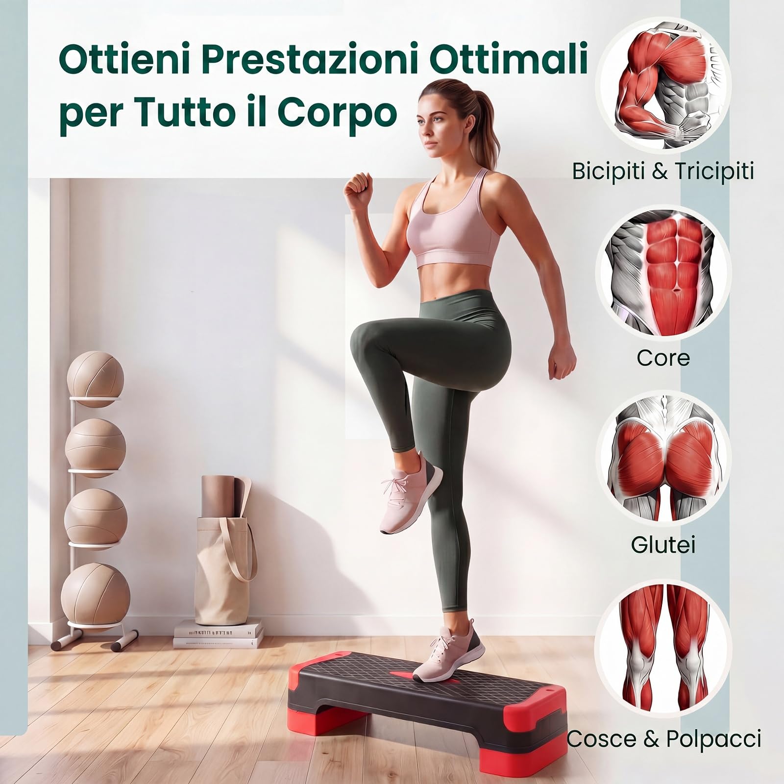 GYMAX Stepper Aerobica 3 in 1, Step Fitness con Corda Elastica