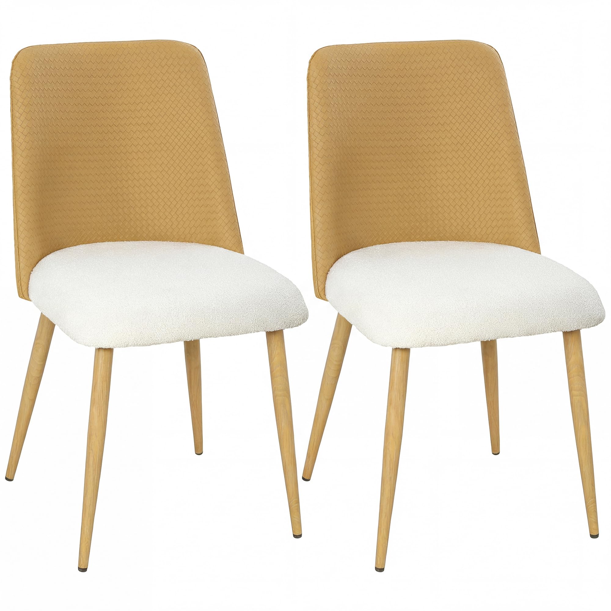 HOMCOM Juego de 2 Sillas de Comedor, Sillas de Cocina con Respaldo de PU de Imitación Ratán, Asiento Acolchado, Patas de Acero, para Salón, Marrón y Beige