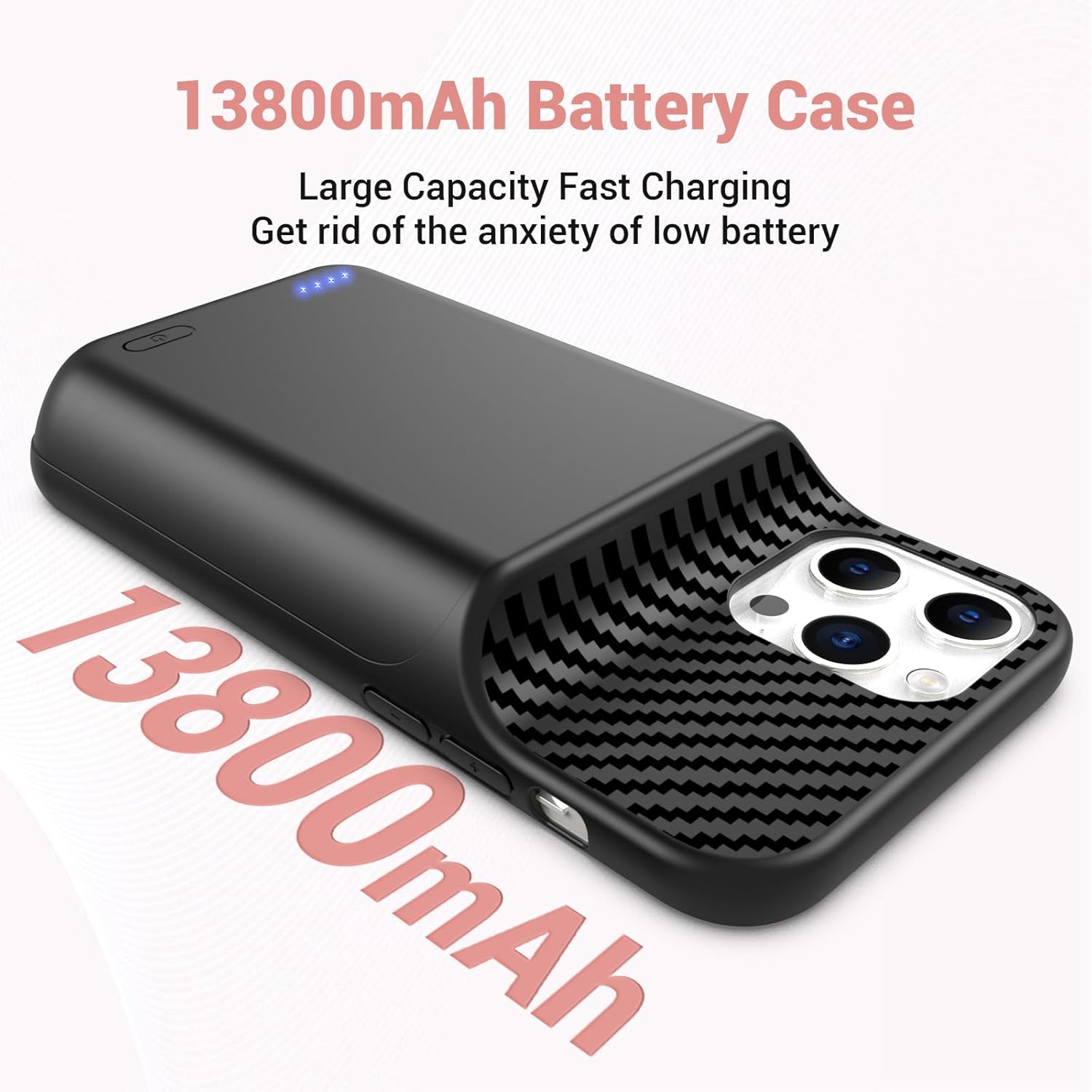 13800mAh High Capacity Battery Case for iPhone 14 Pro (6.1 inch), 2025 Upgraded Battery Pack Rechargeable Charger External Charging Case with Tempered Glass Screen Protector Black