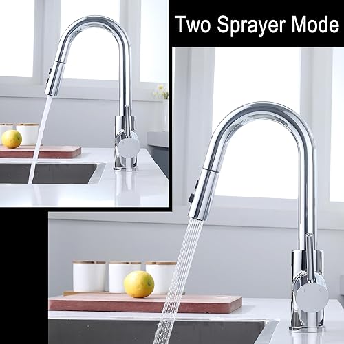 Miniatura 3 de JXMMP Grifo de barra cromada de un solo agujero, grifos de fregadero de barra de acero inoxidable de una sola manija con rociador extraíble, moderno