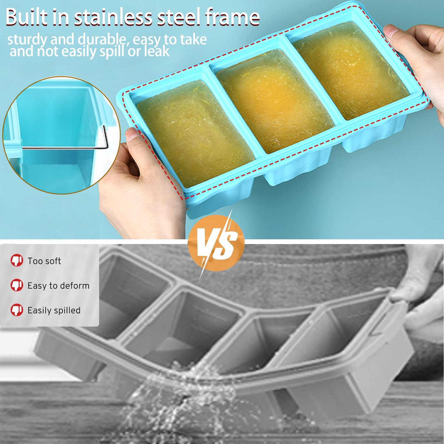 Tmeng 2 Pack Silicone Freezer Molds With Lids,1.5 Cup Silicone Freezer Tray for Meal Prep and Makes 6 Perfect 1.5Cup Portions Cubes for Storing 375mL/250mL/125mL Ice ube,Soup,Sauces,Leftovers and More - Image 3