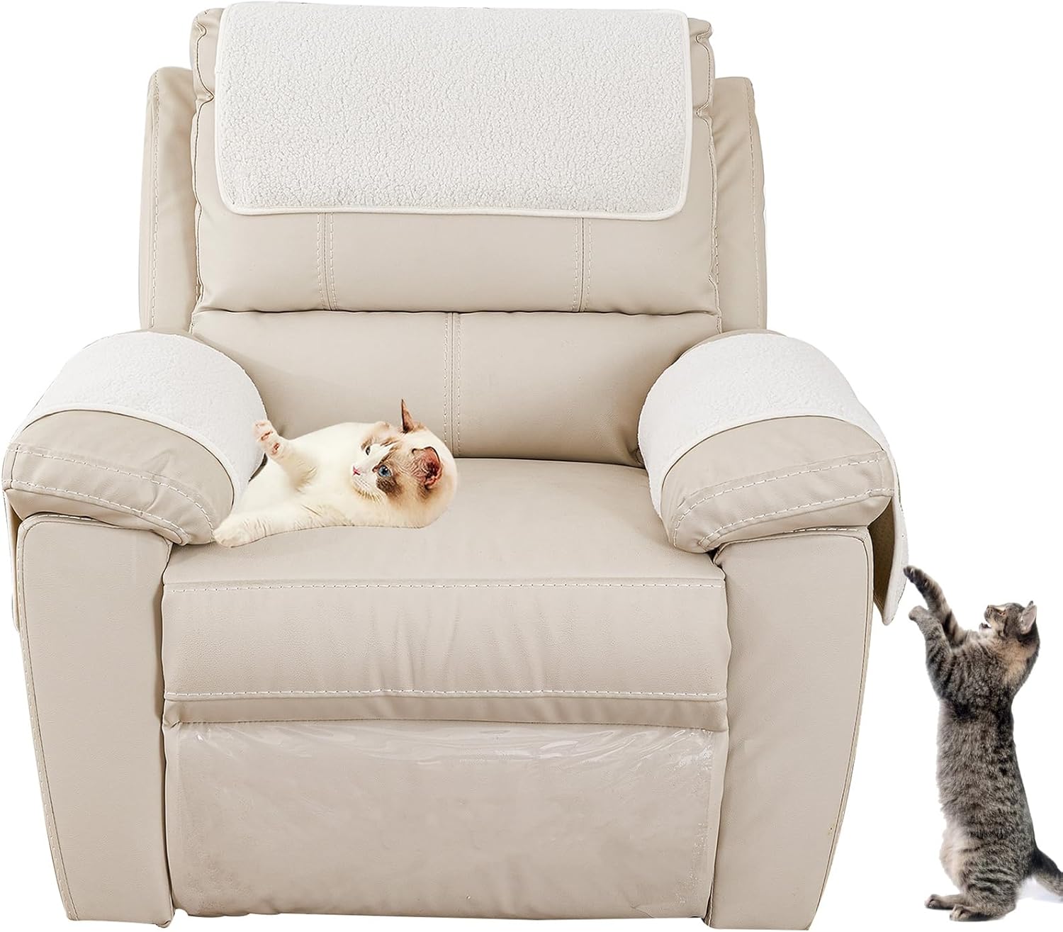 Sofa Armrest Cover, Headrest Cover for Recliner Chair Arm Cover, Lamb Velvet Armchair Slipcover Nonslip Furniture Protector for Pets Leather Sofa Couch (Beige,2 Seater(4pcs))