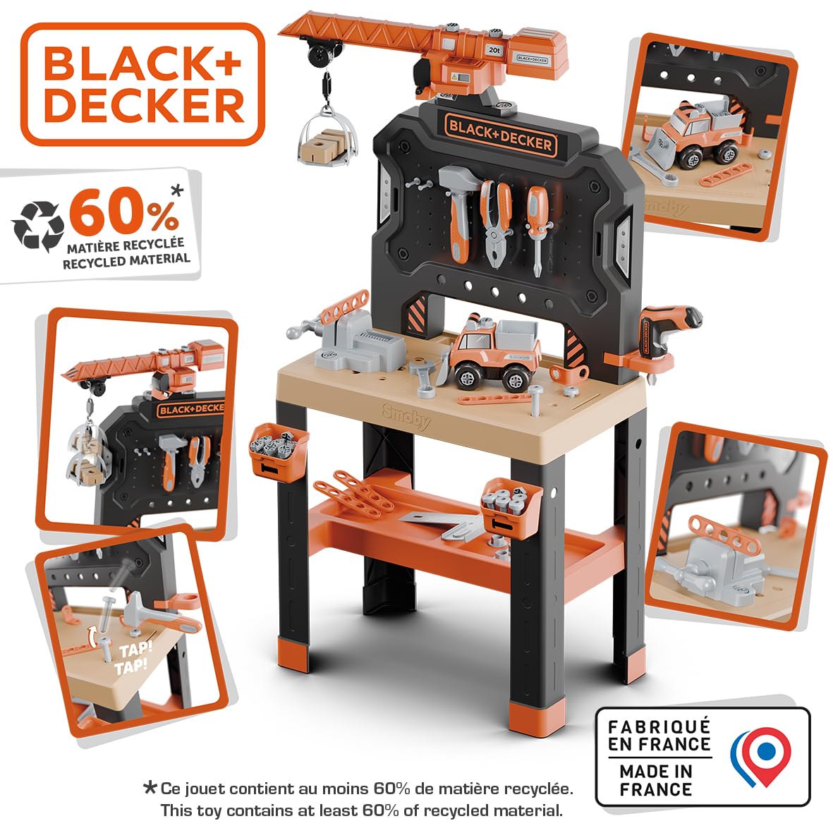 Smoby - Black+Decker - Etabli Bricolo Builder - 87 Accessoires - Matière Recyclée - A Partir de 3 Ans - Fabrication Française