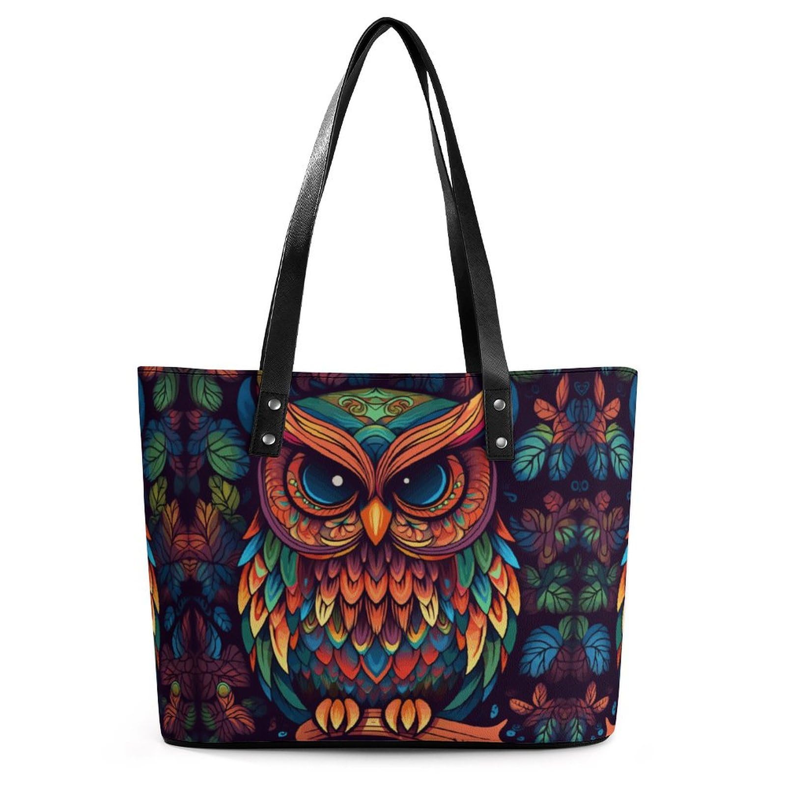 Leather Lady's Handbag,Color Owl Pattern Print Shoulder Bag,Tote Bags for Women, Shoulder Purses,Work Handbags