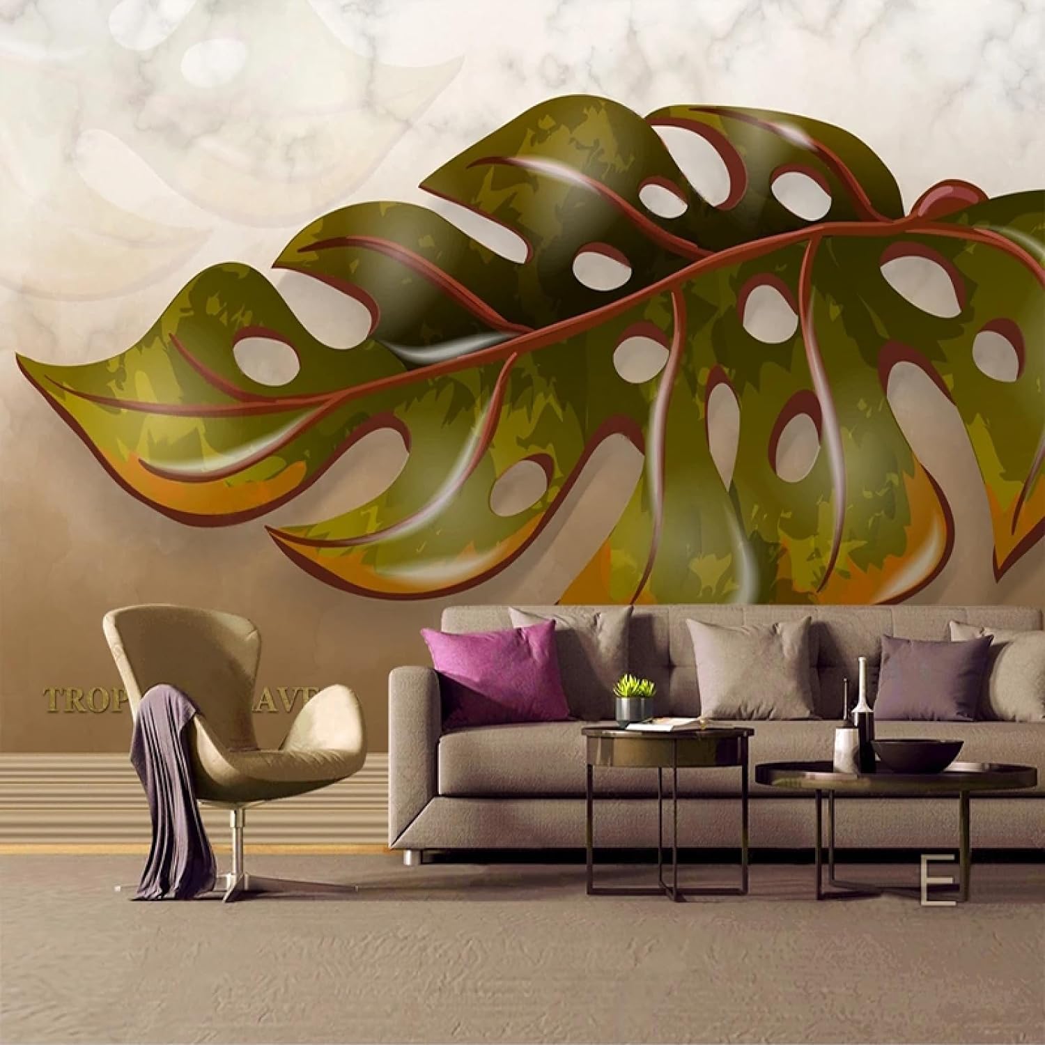 Papier peint 3D feuilles minimalistes en soie gaufrée salon - 150x105 cm