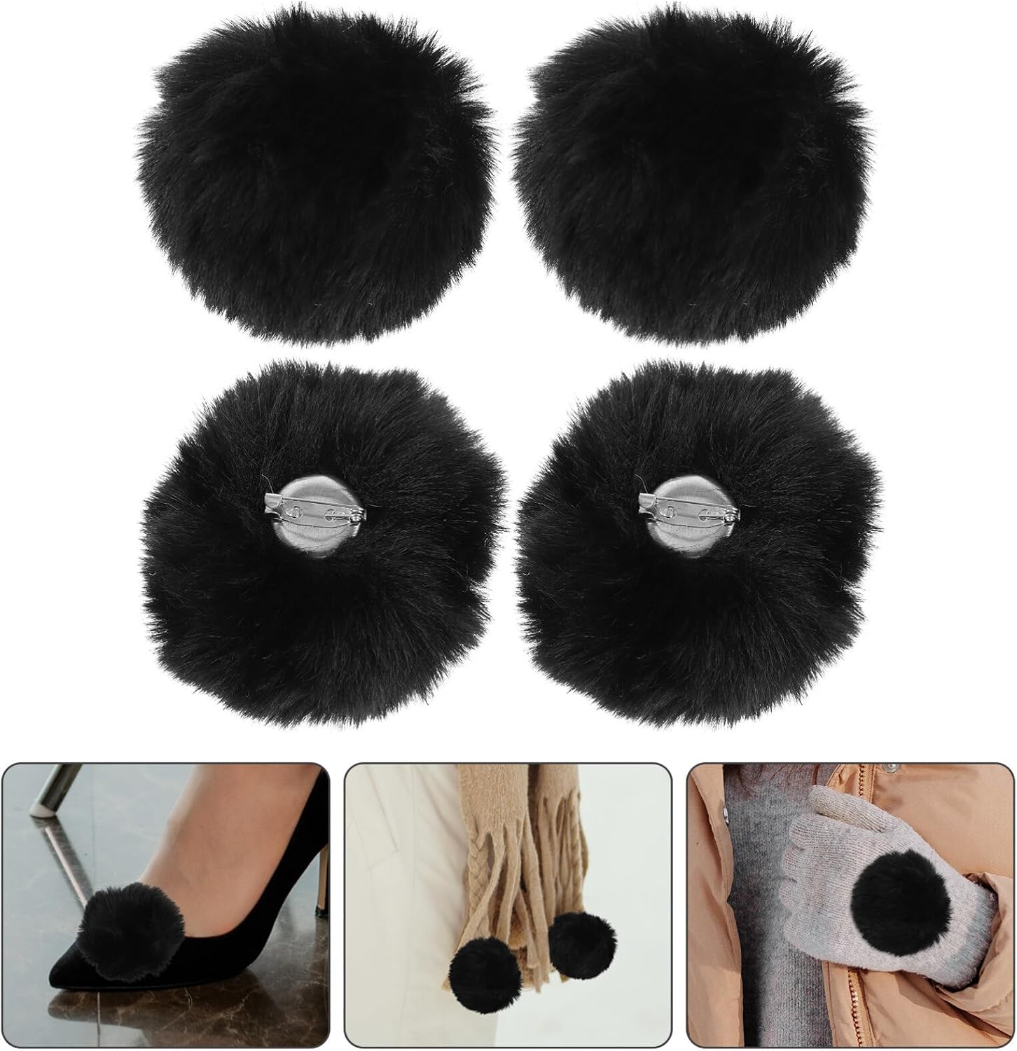 GANAZONO 4Pcs Cute Pom Poms Brooches, Ball Pom Pom Clips, Fluffy Pom Pom Ball Buckles, Fur Pom Pom Lapel Pin for Hat Shoes