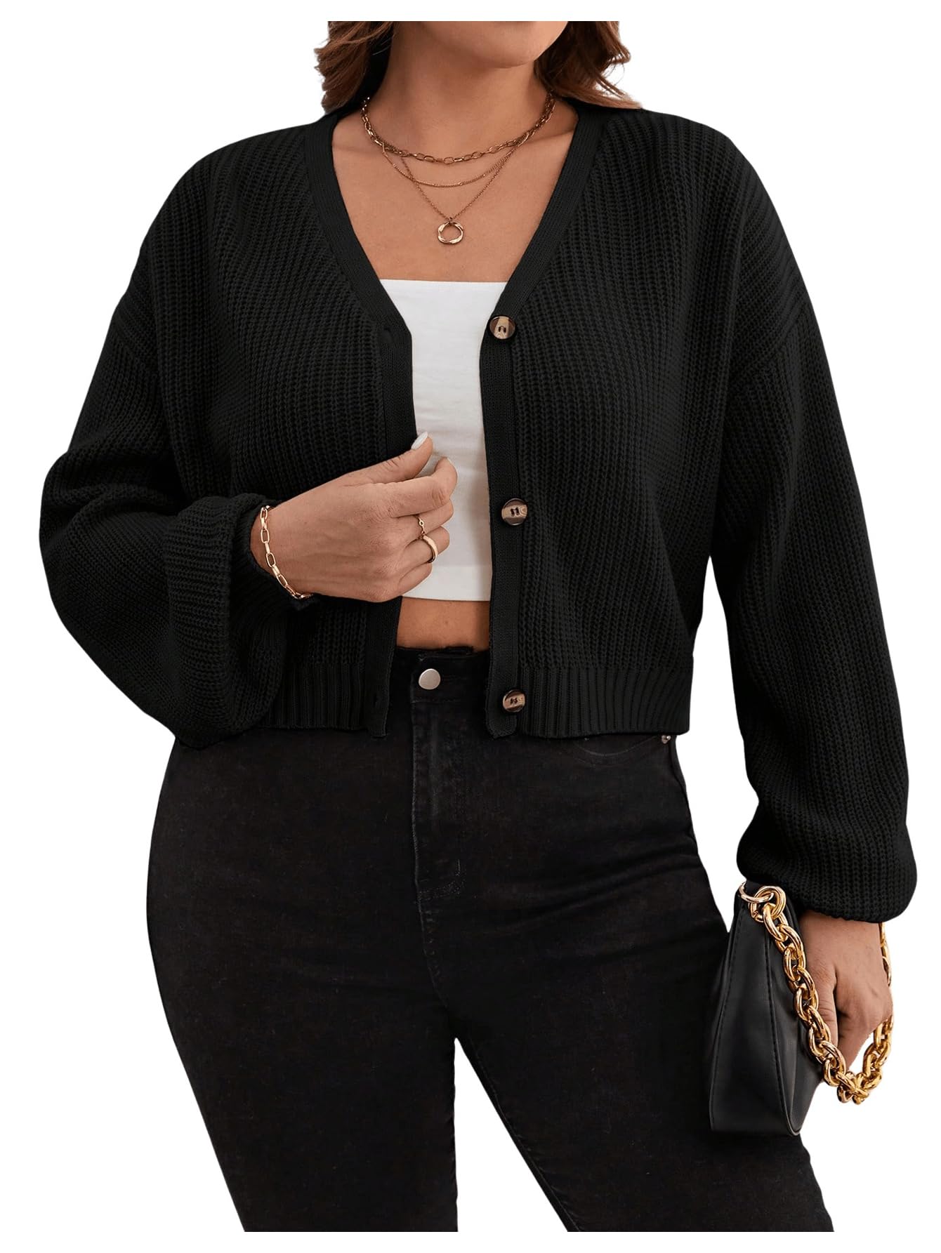 SweatyRocks Plus Size Cardigan Sweaters for Women Fall Button Down Loose Sweater Outerwear