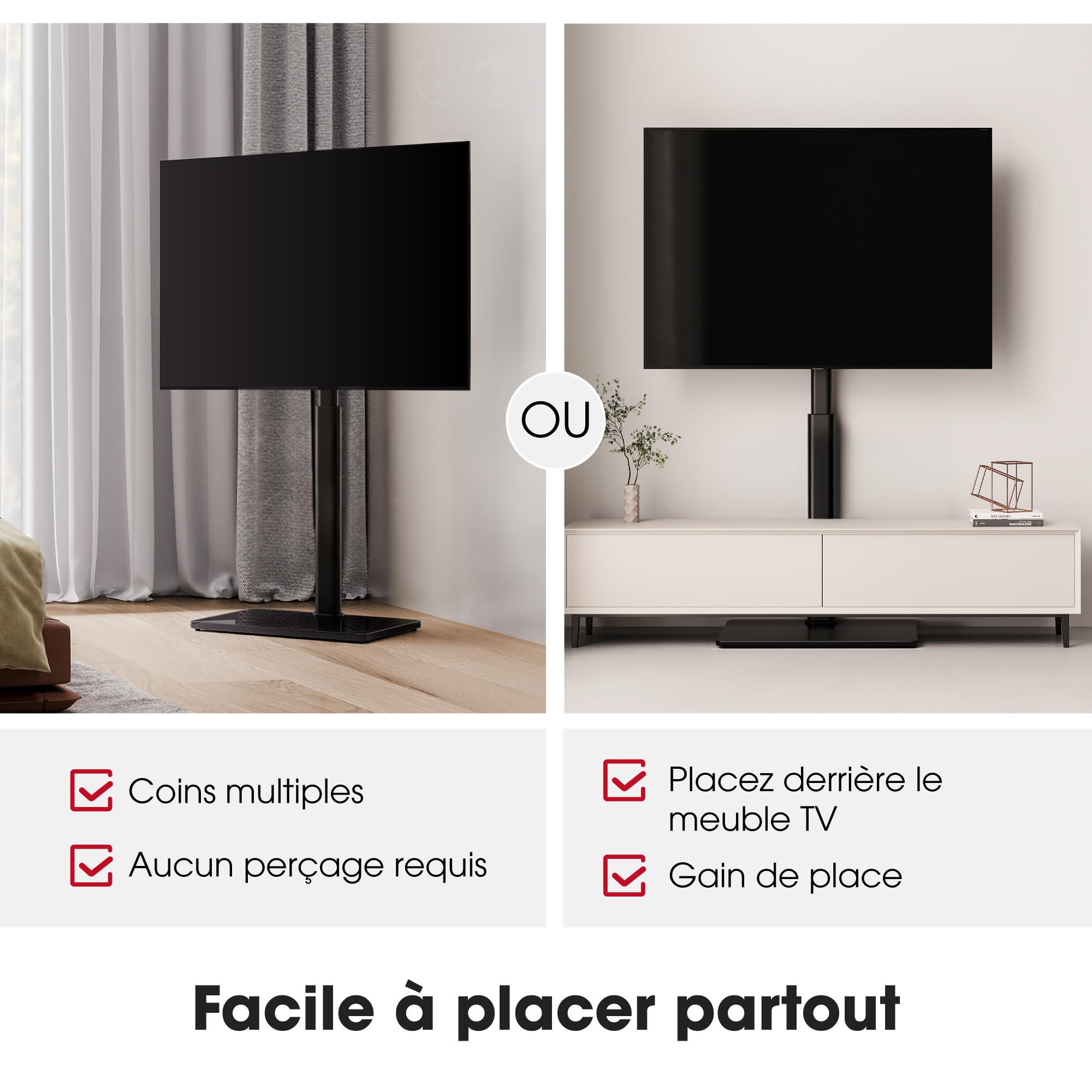AOKCOS Support TV sur Pied pour TV de 32-65 70 Pouces - Pied TV Plus Haut 1095 MM - 1350 MM Pivotant 60° Inclinaison 12° jusqu'à 40 KG Max. VESA 400x400 MM