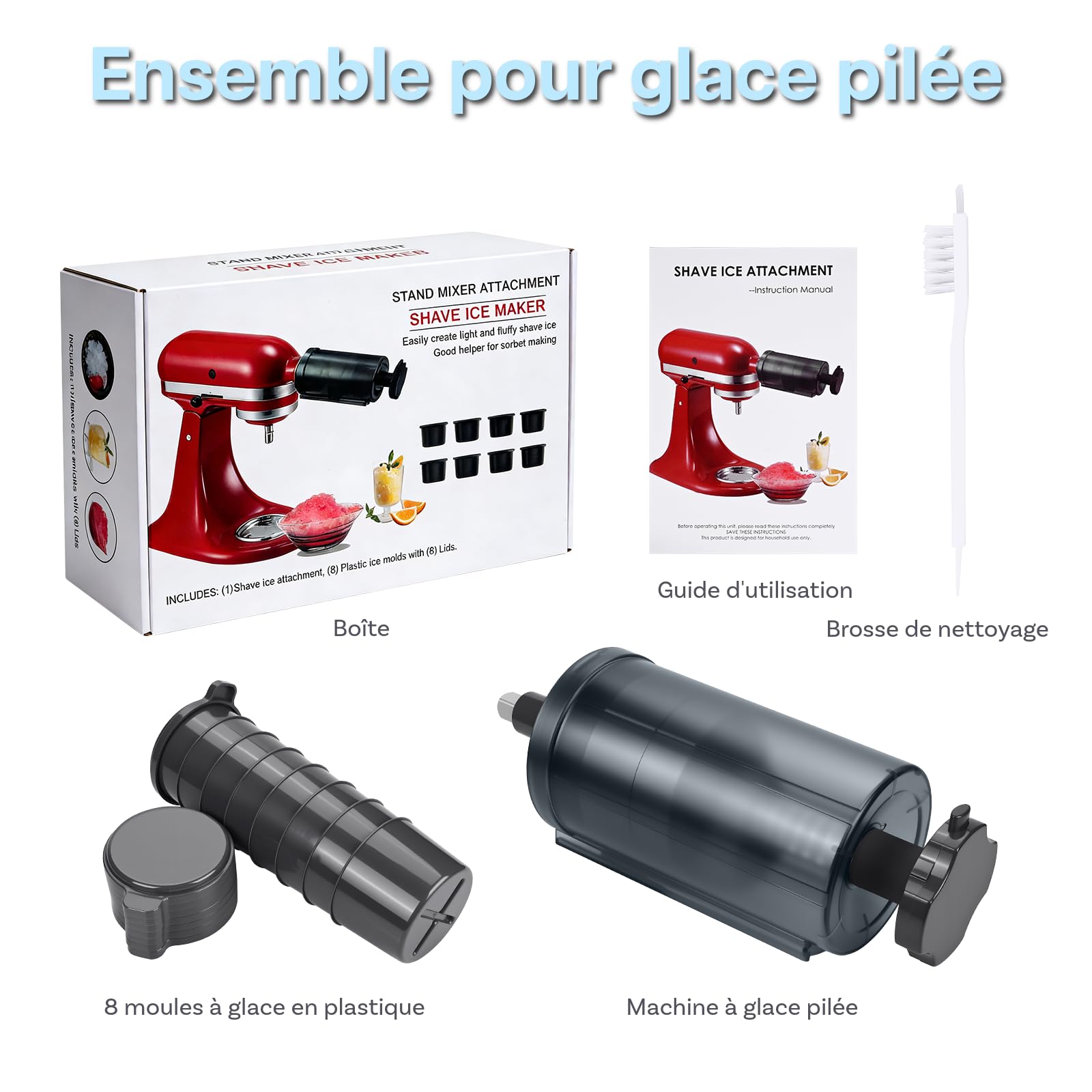 Accessoire pour Machine à Crème Glacée pour KitchenAid Batteur sur Socle – Pour les Modèles 4.5QT, 5QT & 6QT Tilt-Head et Bowl-Lift – Bol de 1,9L pour Crème Glacée, Sorbet, Gelato et Yaourt Glacé