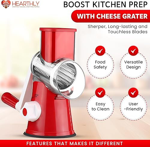 Miniatura 5 de Rallador de queso para triturar queso  Rallador de queso con manivela de mano con 3 cuchillas intercambiables  Rallador de alimentos para frutas,