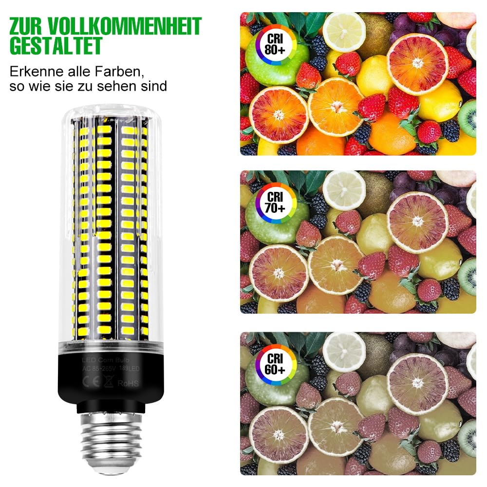 WENNI 6er-Pack E27 Lampe Tatsächliche Leistung 15W 6000K Tageslichtweiß Glühbirne 220V Maiskolben 189 LEDs Mais Leuchtmittel 85-265V für Werkstatt Garage Keller LED-Beleuchtung 2 Jahre Garantie