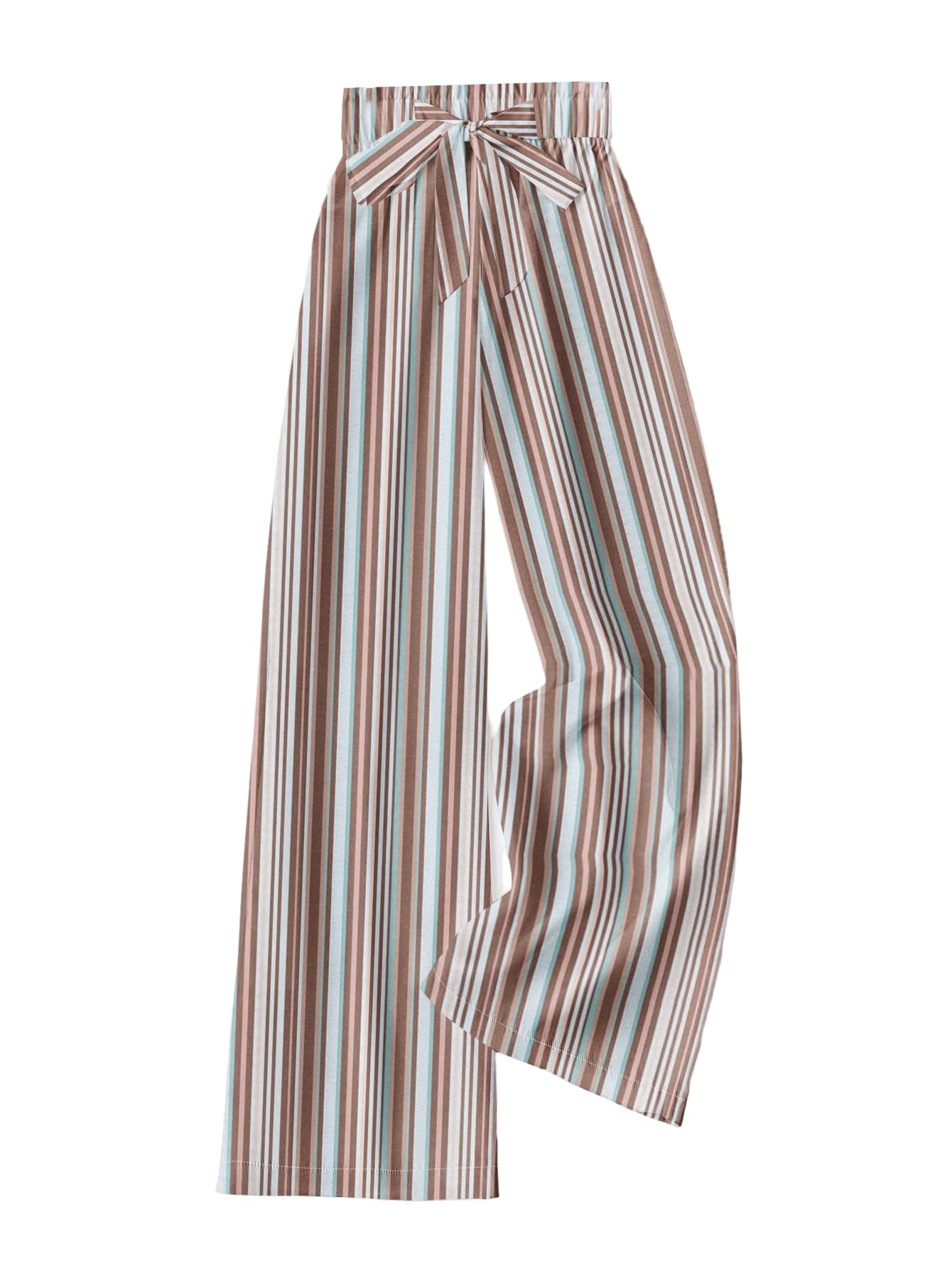 SOLY HUX Womens Striped Wide Leg Pants Tie Front High Waisted Casual Baggy Long Trousers