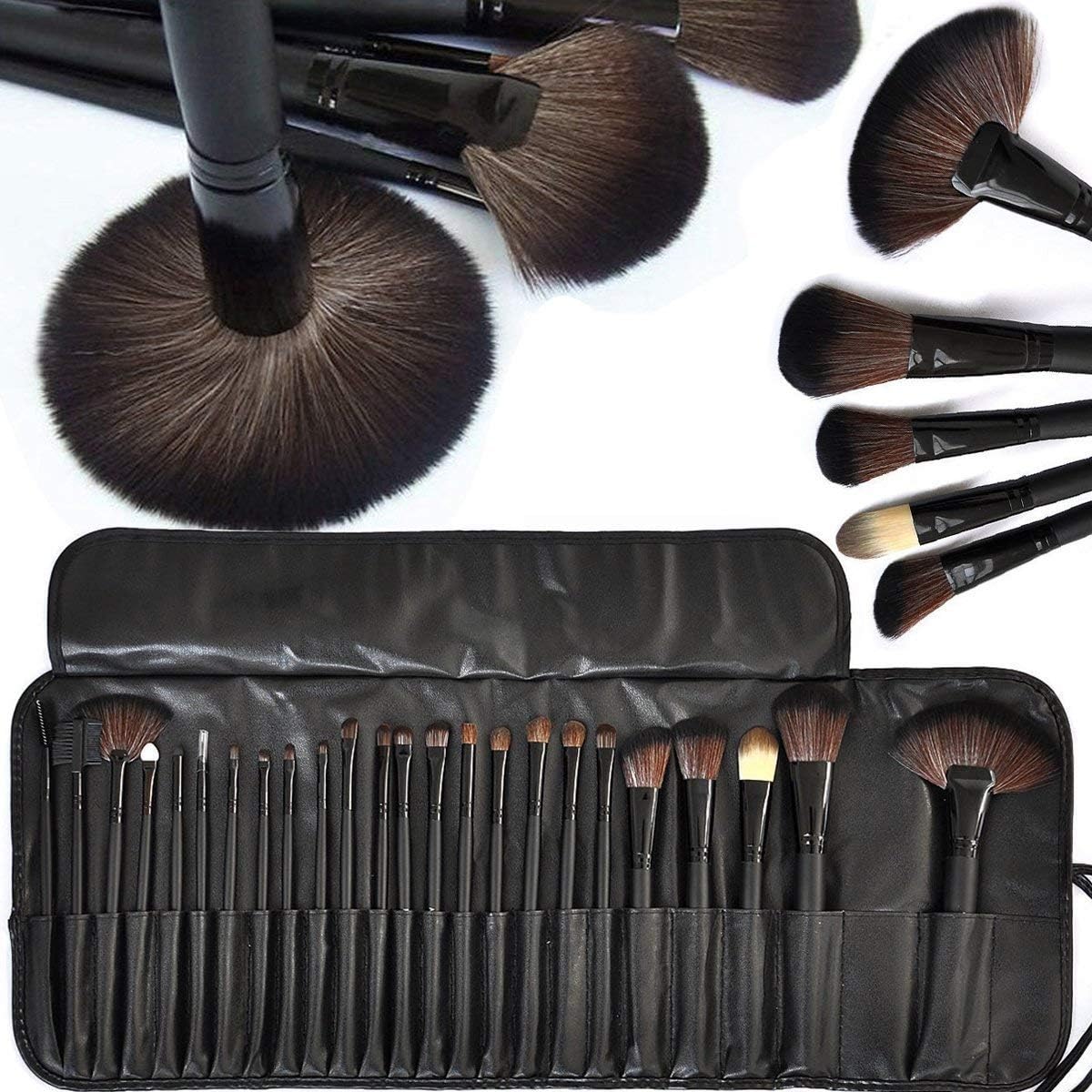 Soft Bristle Makeup Brush Set with Travel PU Leather Pouch - Black, 24 Pieces Makeup Brush Set (blackcolor)-image-25