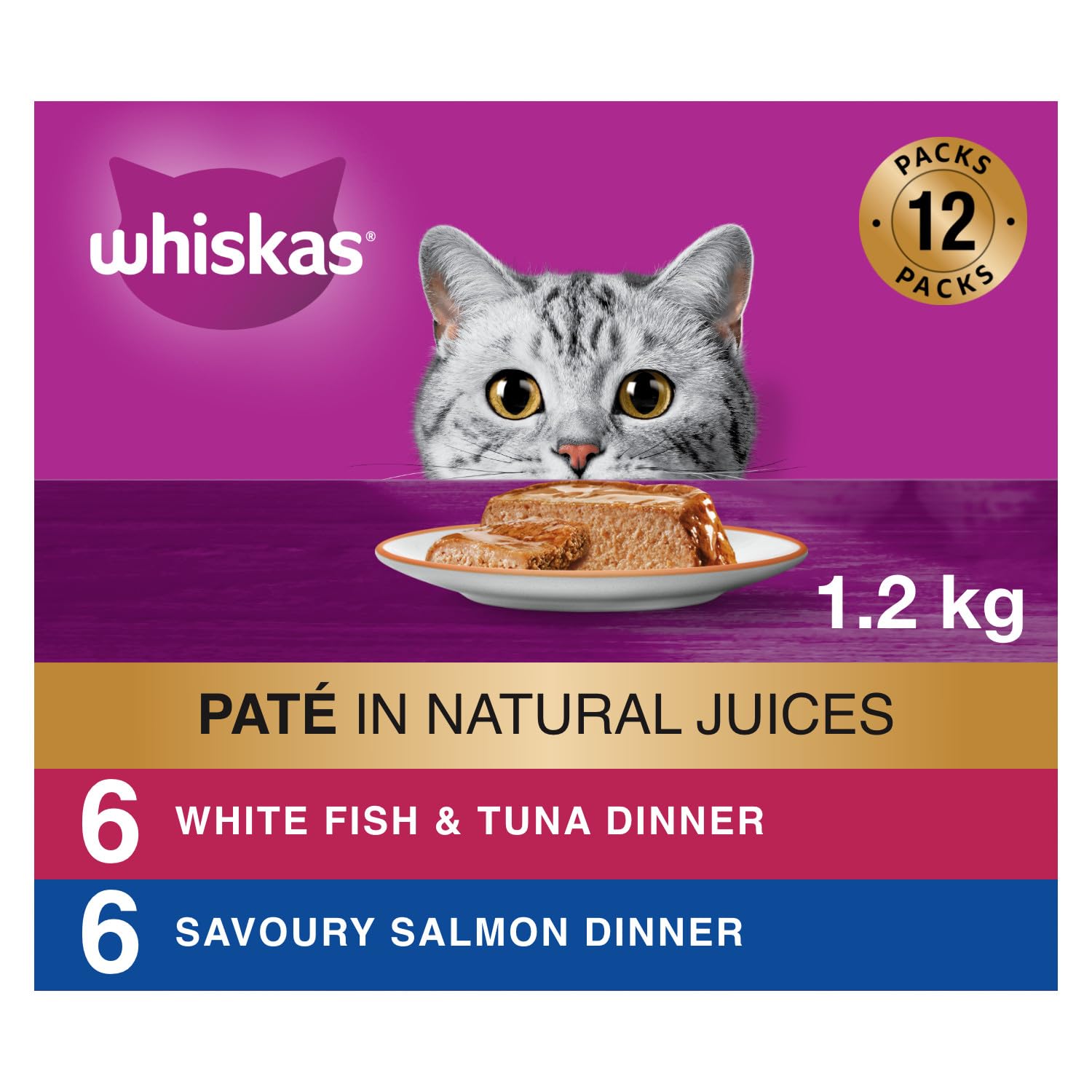WHISKAS Seafood Selections Wet Cat Food Paté Multipack - 6 Whitefish and Tuna, 6 Salmon, 12x100g Tray image 8