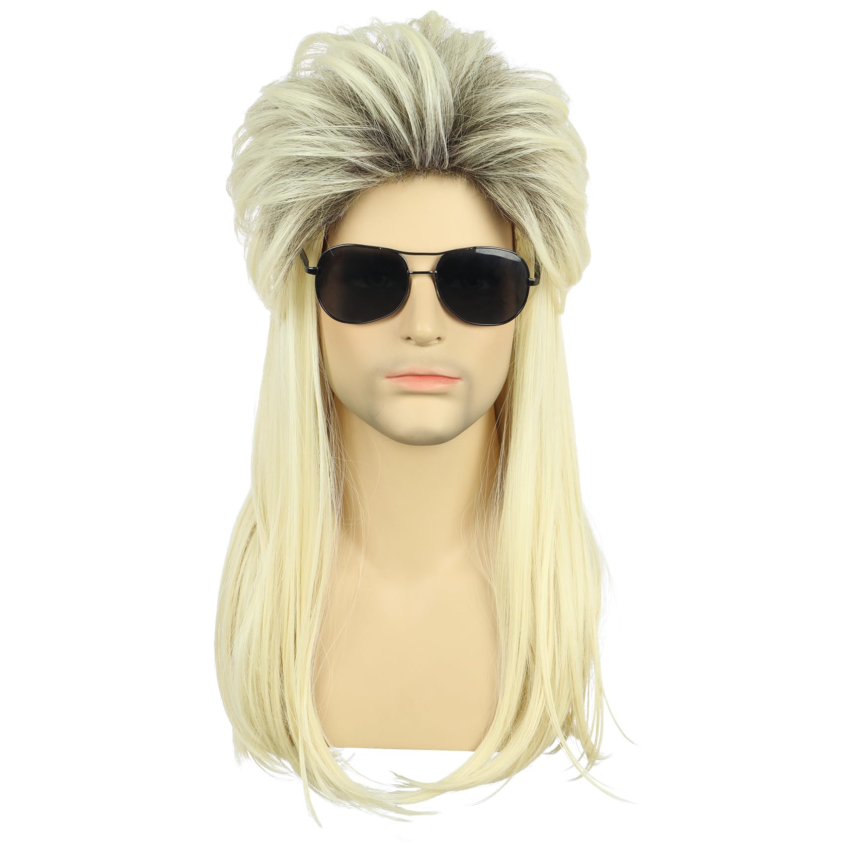 karlery Men Women Long Straight Ombre Blonde Wig 70s 80s Mullet Punk Rocker Wig Halloween Party Wig - Image 2