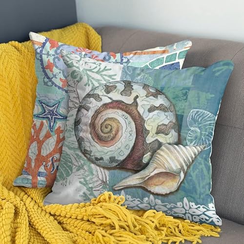 Jbralid Sea Turtle Watercolor Ocean Theme Mediterranean Style Patio Coastal Animal Cotton Linen Indoor Decor Throw Pillow Cover Case Set Of 4, 16X16 In #TOP2