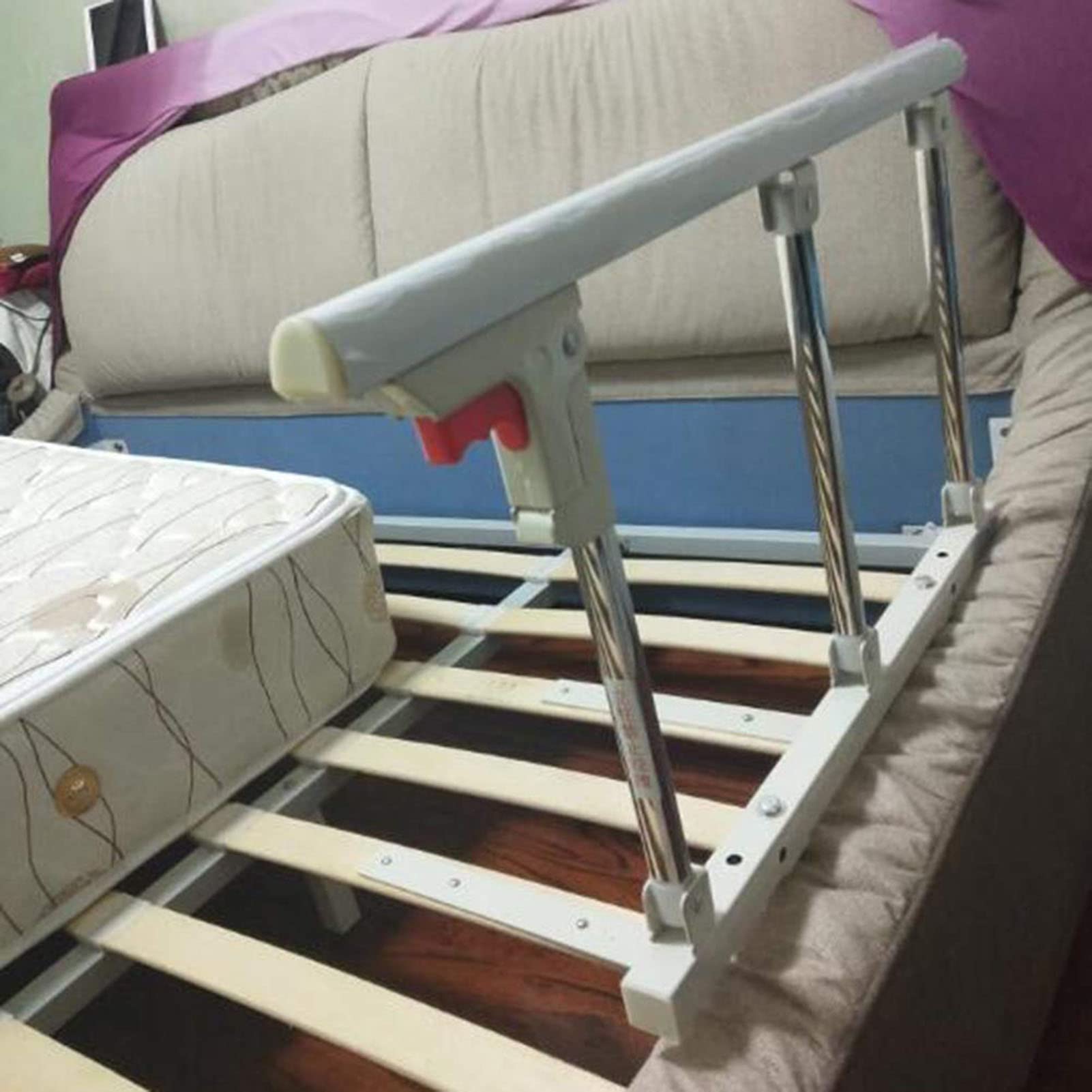SenhE Barrera de Cama, Hospital Cabecera Barandillas de Protección de Plegable Parachoques, Safety Abatible Estable Barandilla de Seguridad Acero Carbono Desmontable