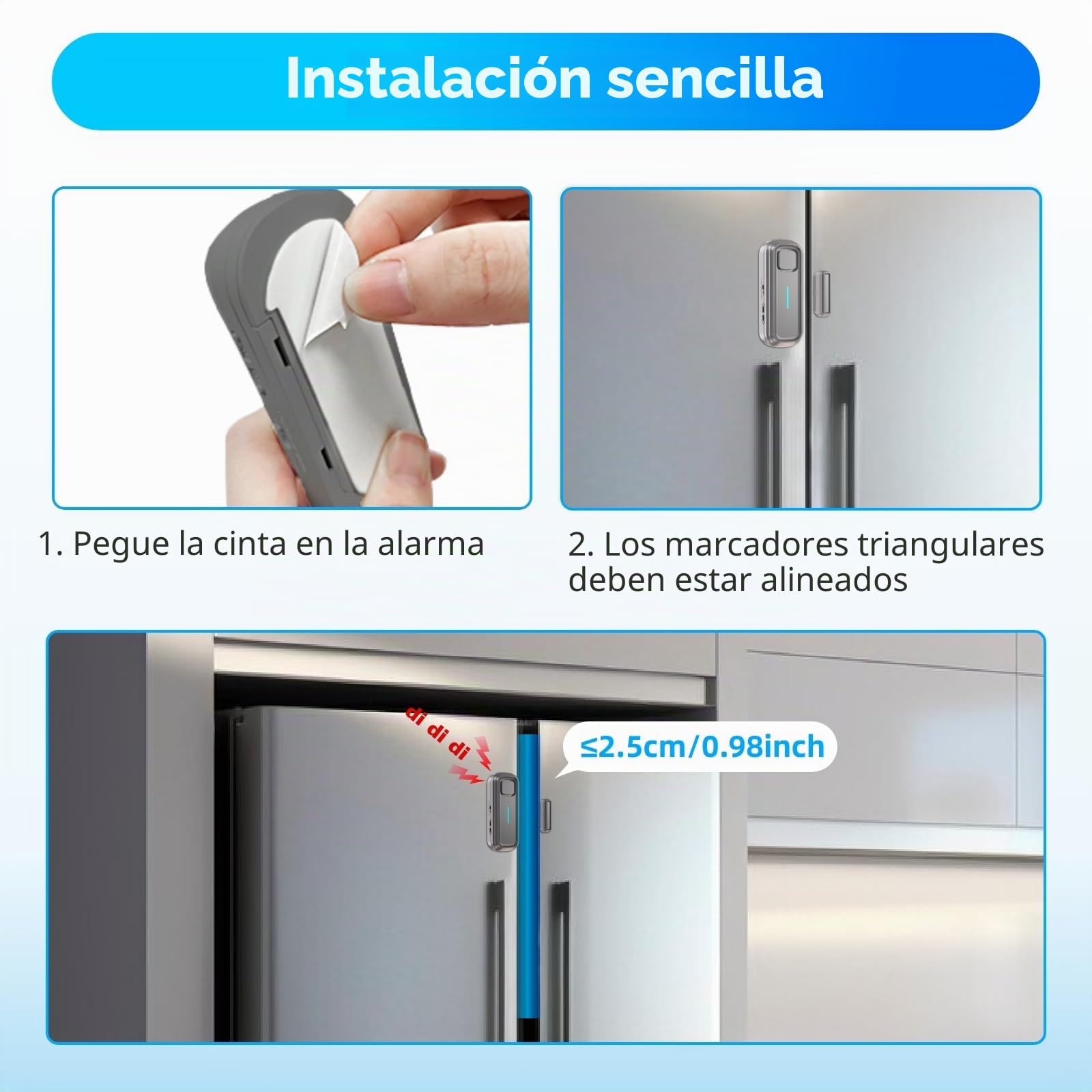 Alarma de puerta de frigorífico DAYTECH con retraso de 1/2/3/4 minutos cuando se abre la ventana, alarma de cierre de puertas, recordatorio, sensor de puerta de congelador o timbre de 0 a 120 dB para