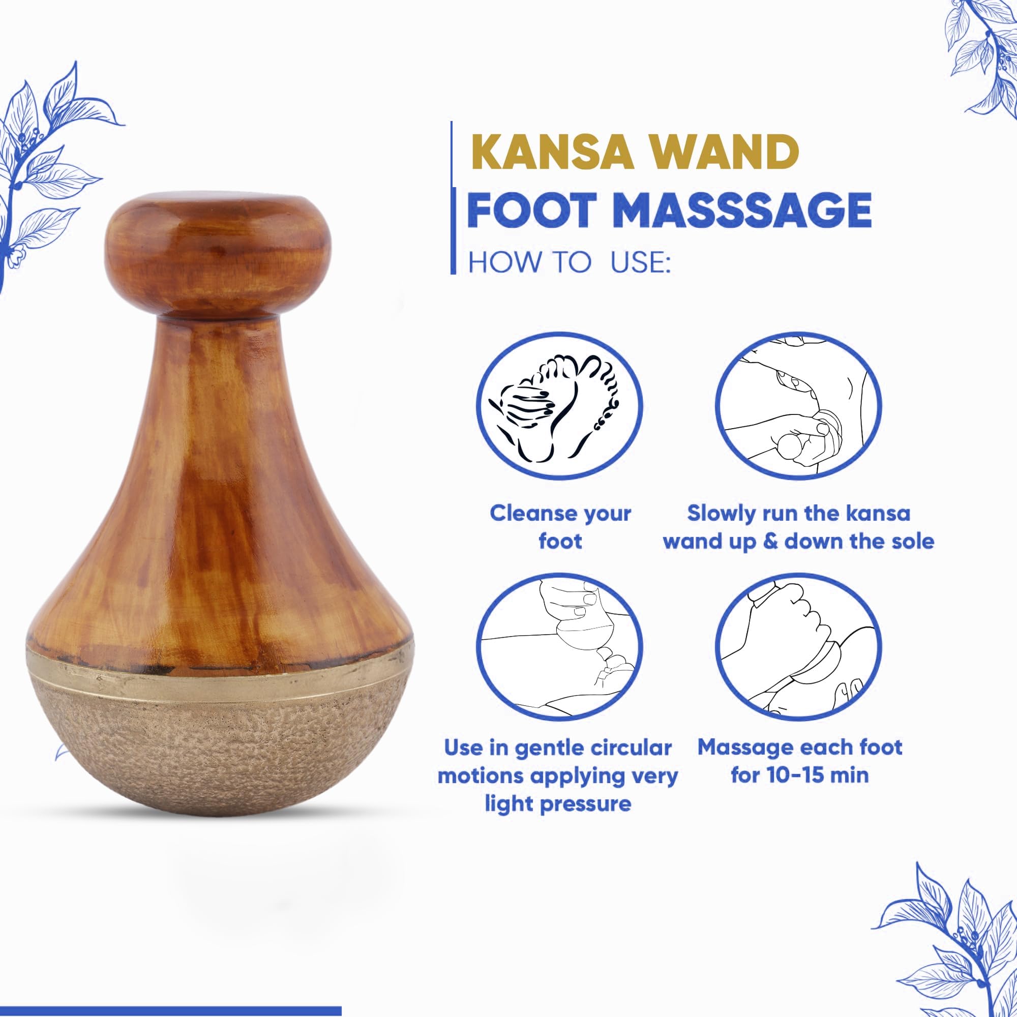 Kansa Natural Vatki Tasse avec poignée en bois Masseur ayurvédique Detox Pieds Relaxation et Nettoyage en profondeur Technique indienne ancienne Massage ayurvédique Kansa Vatki Pieds Massage (Naturel)