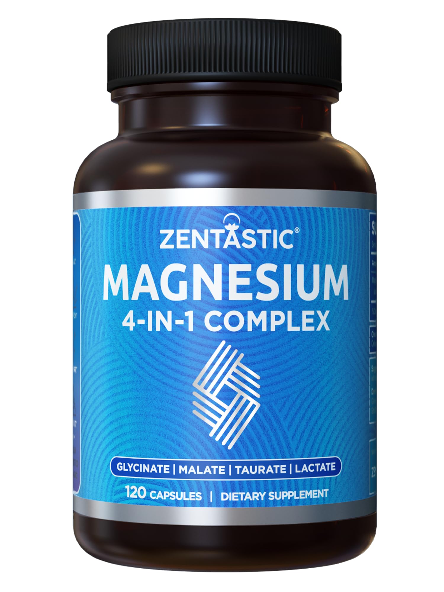 Zentastic Magnesium Complex 4-in-1 Supplement – Magnesium Glycinate, Malate, Taurate & Lactate – Chelated High Absorption for Nerves, Muscles, Bones & Immune Support – 120 Capsules