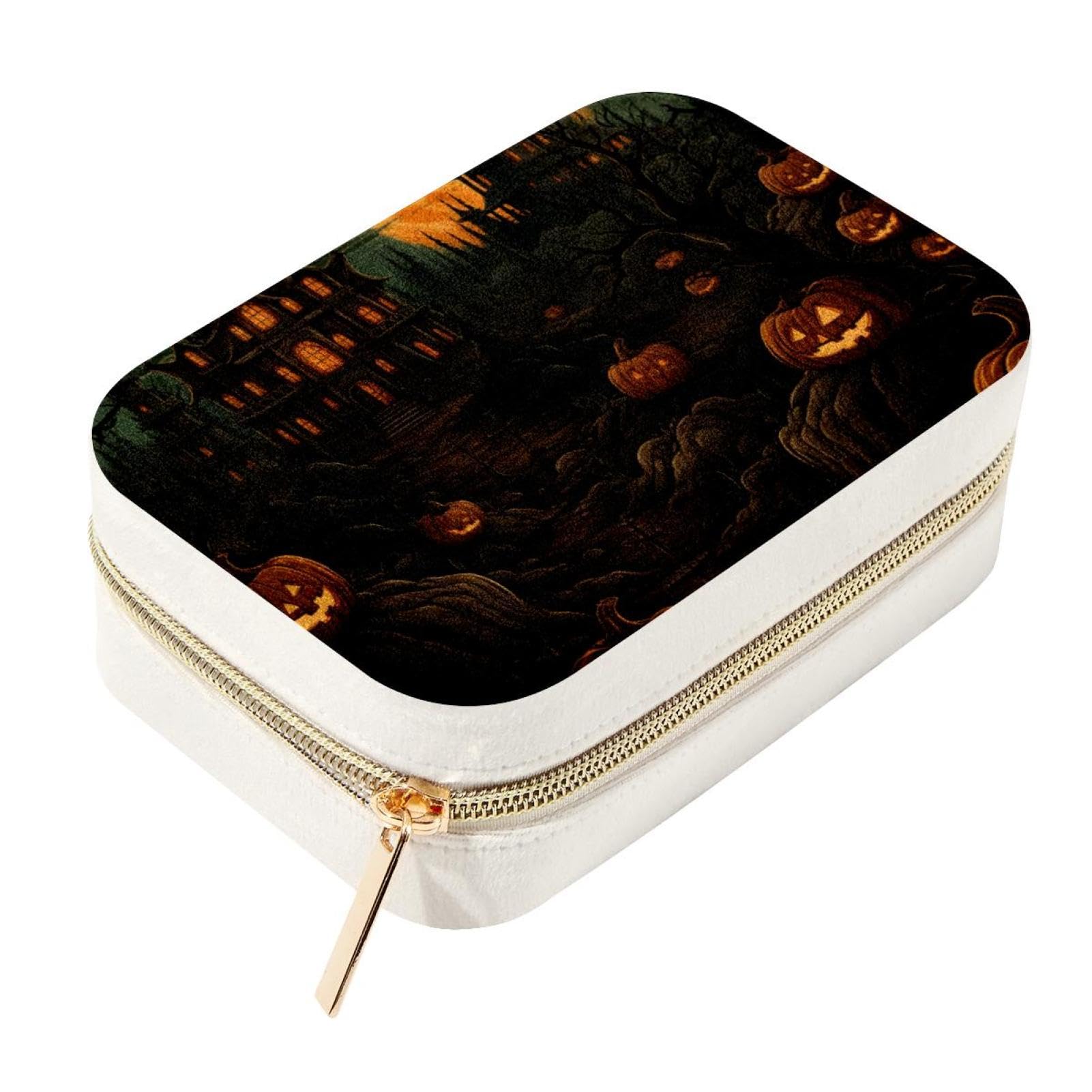 Boîte à bijoux de voyage portable idée cadeau originale Happy Halloween en velours doux