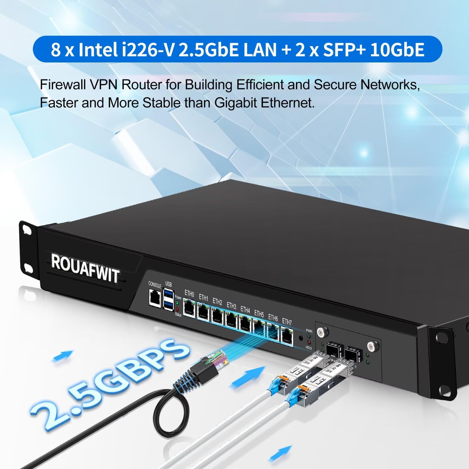 1U Firewall Appliance 10GBe, Core i5 7500, 2 x SFP+ 82599es 10Gbe, 8 x i226V 2.5GbE LAN, OPNsense, Network Rackmount 19 inch, DDR4 8G RAM 256G SSD