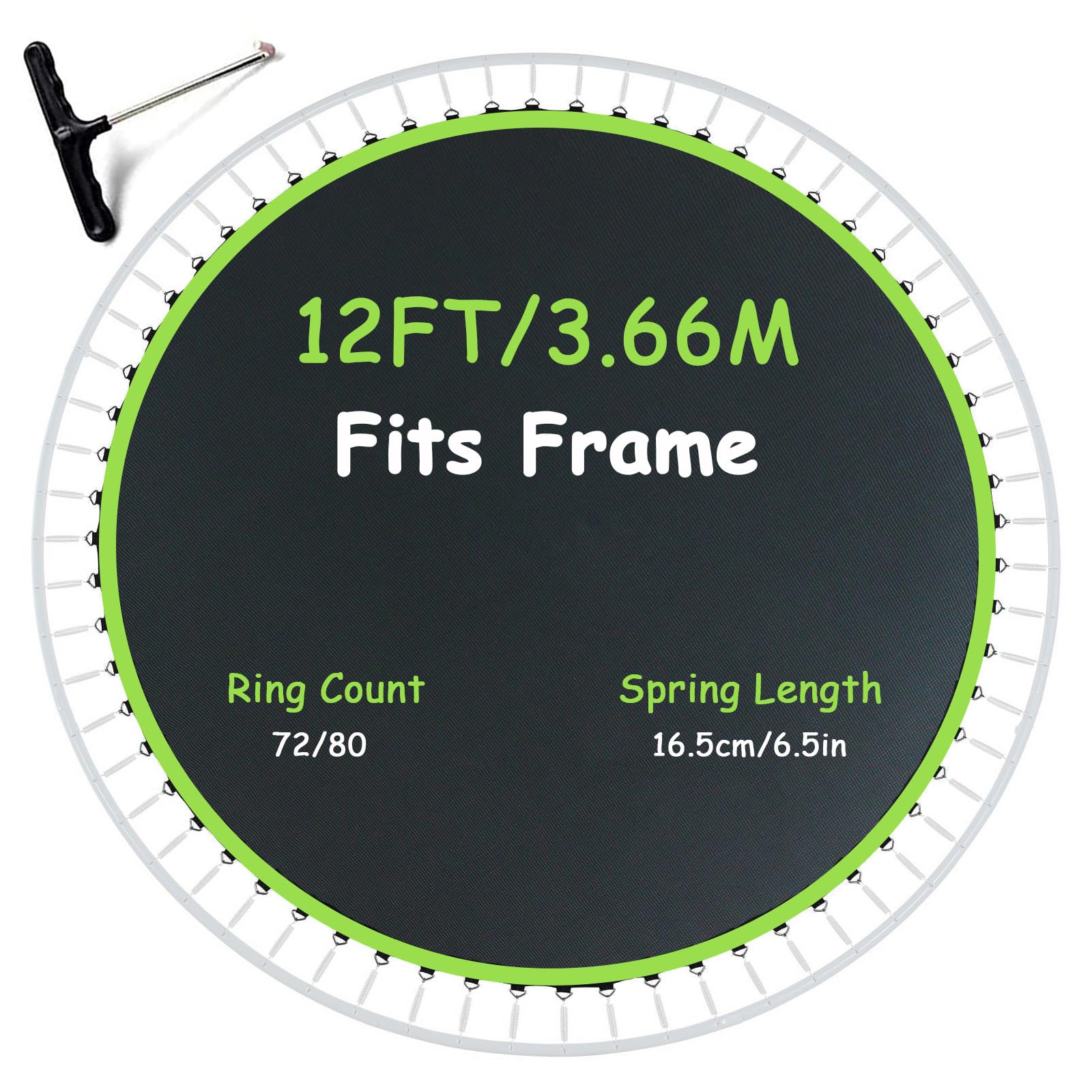 Trampoline Replacement Mat Fits 12 ft Frame with 72/80 V-Rings - Heavy-Duty Trampolines Round Jump Mat, Fits 6.5" Springs, with Spring Hook, Spring and Frame not Included,Green,72 Rings — image 1