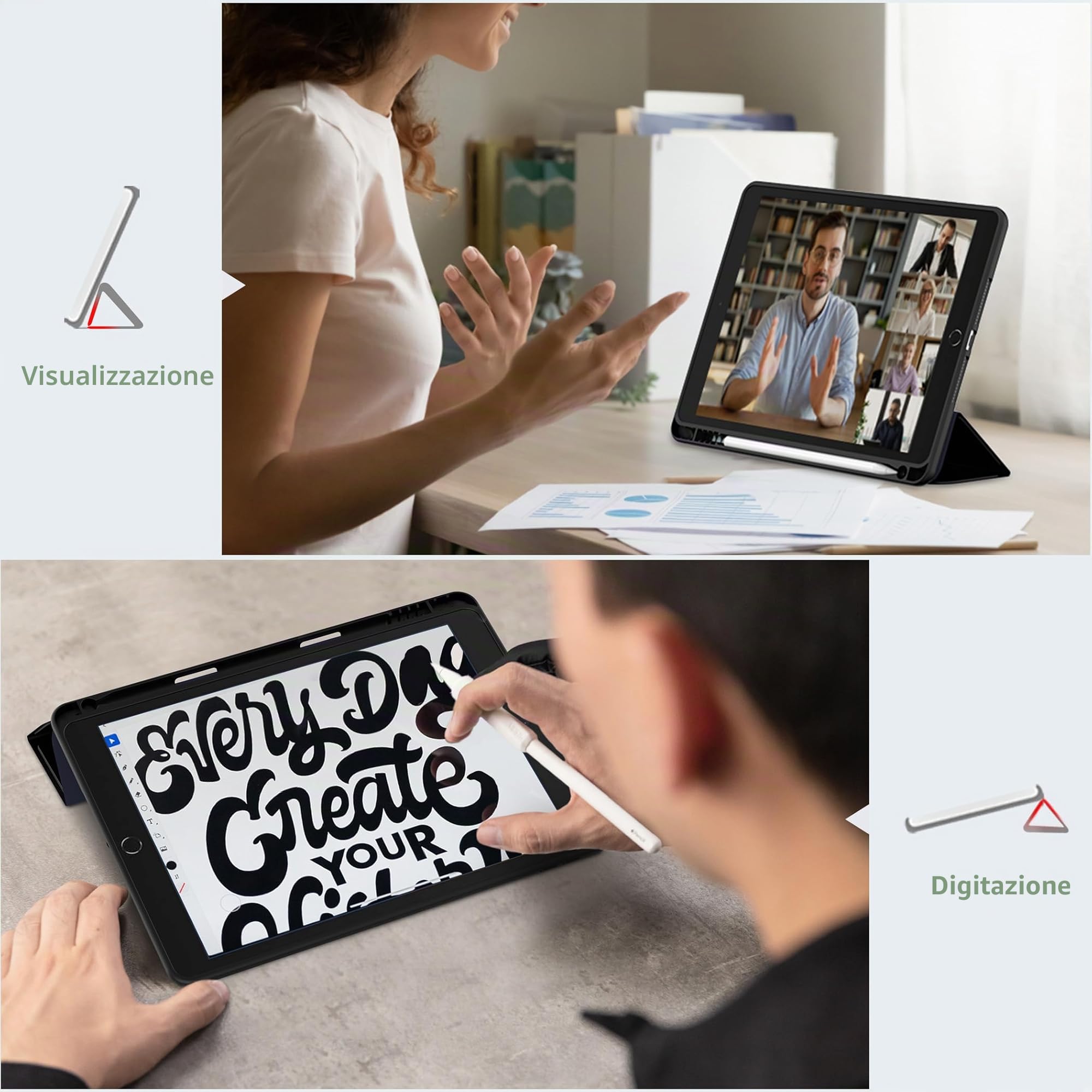 CACOE Cover Custodia per iPad 9a 2021 8a 2020 7a 2019, Leggero Protettivo con Pencil Holder per 10.2, Auto Sveglia Sonno, Nero