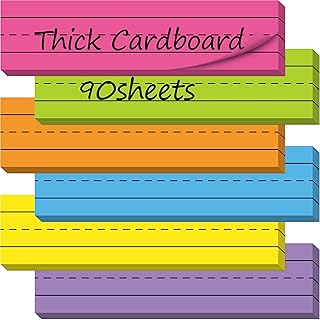 90 Pack Sentence Strips, Ruled Rainbow Sentence Strip Lined Paper for Handwriting Practice Learning Tool Classroom School, Office Supplies (6 Assorted Colors, 12” x 3”)