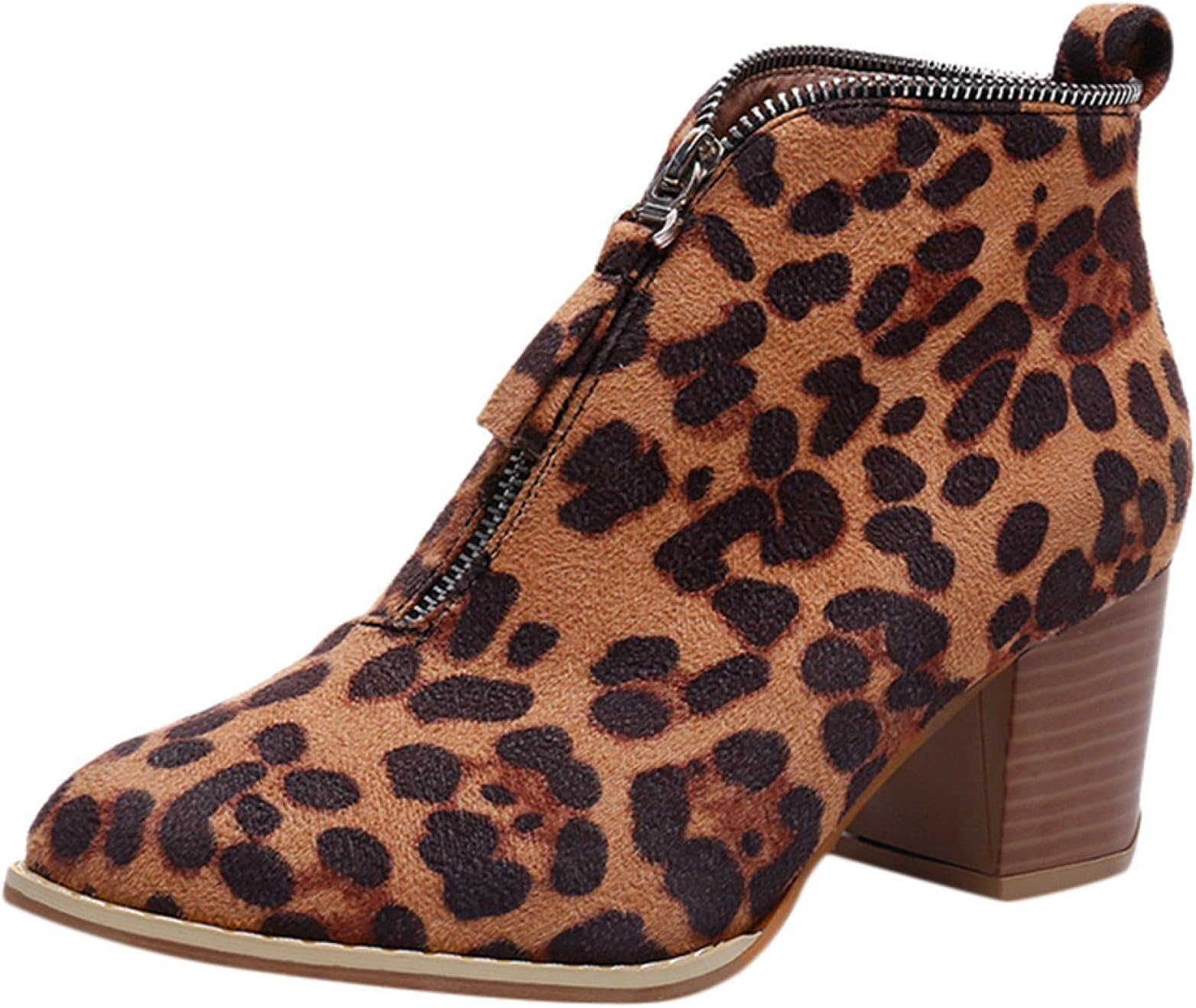 Faionny Womens Shoes Suede Ankle Boots Solid Leopard Zipper Boots Short Shoe for Women Sneakers Brown