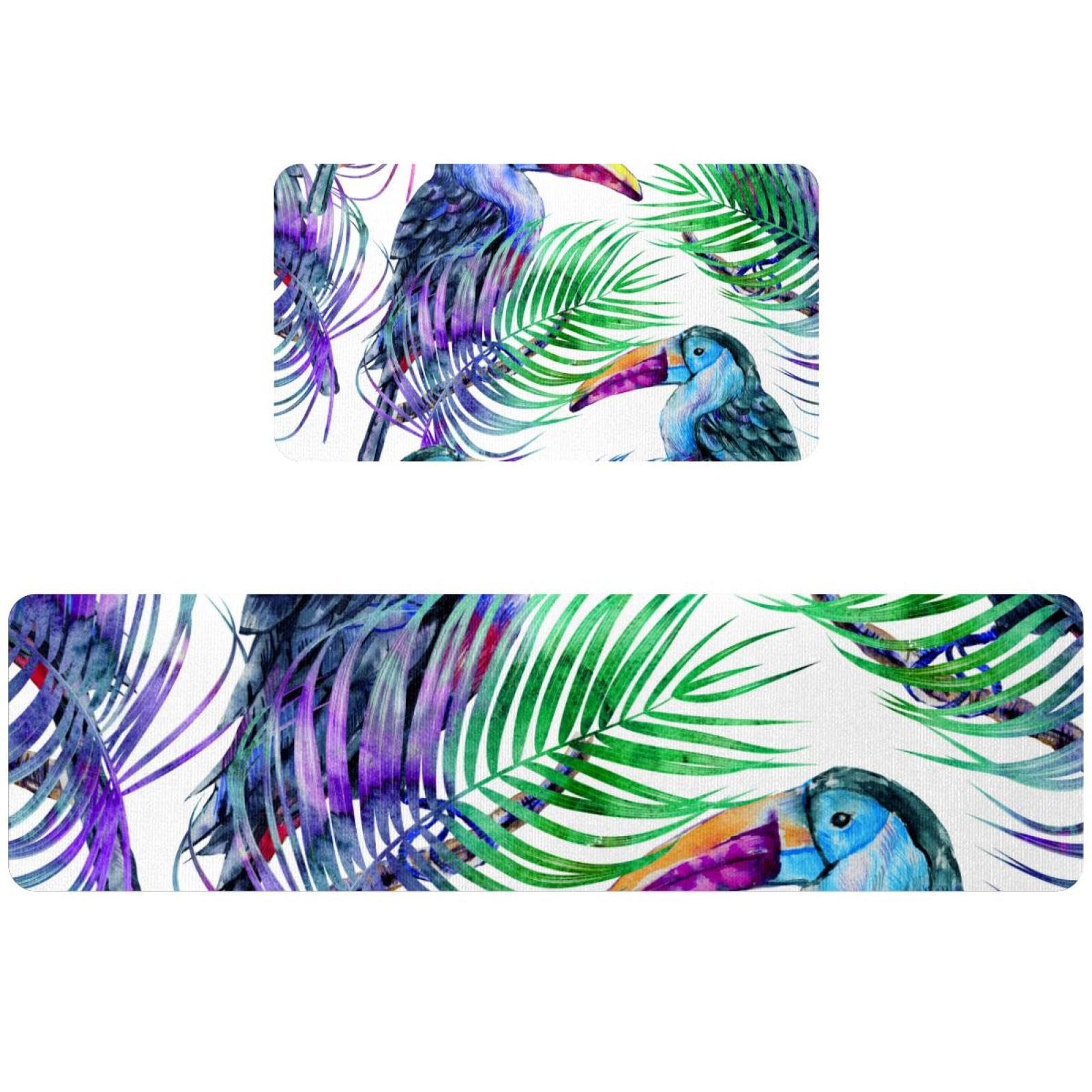 Tapis de cuisine antidérapants feuilles de palmier et toucan lavables