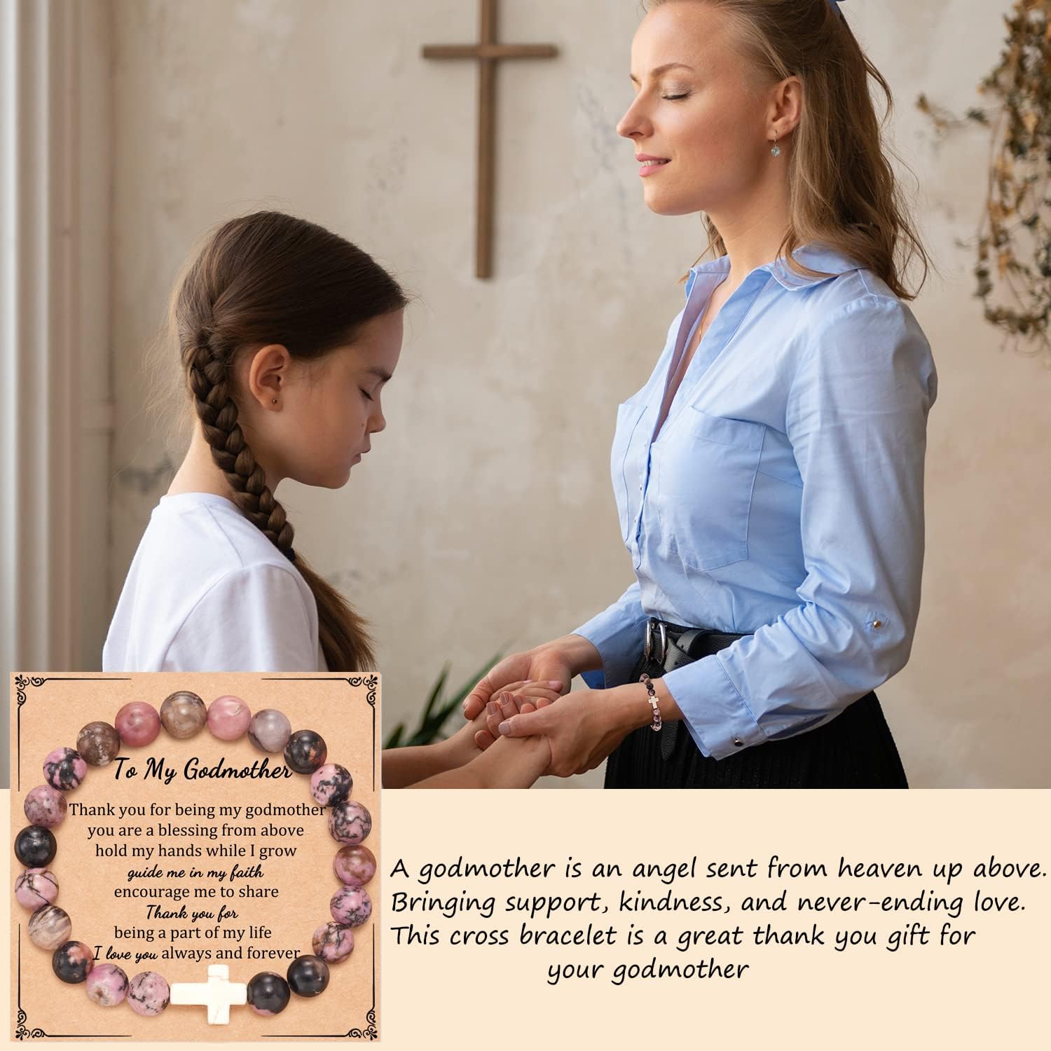 Christian Mothers Day Gifts Godmother Gift for Women Cross Charm Bracelet for God Mother's Proposal Gift - Image 2