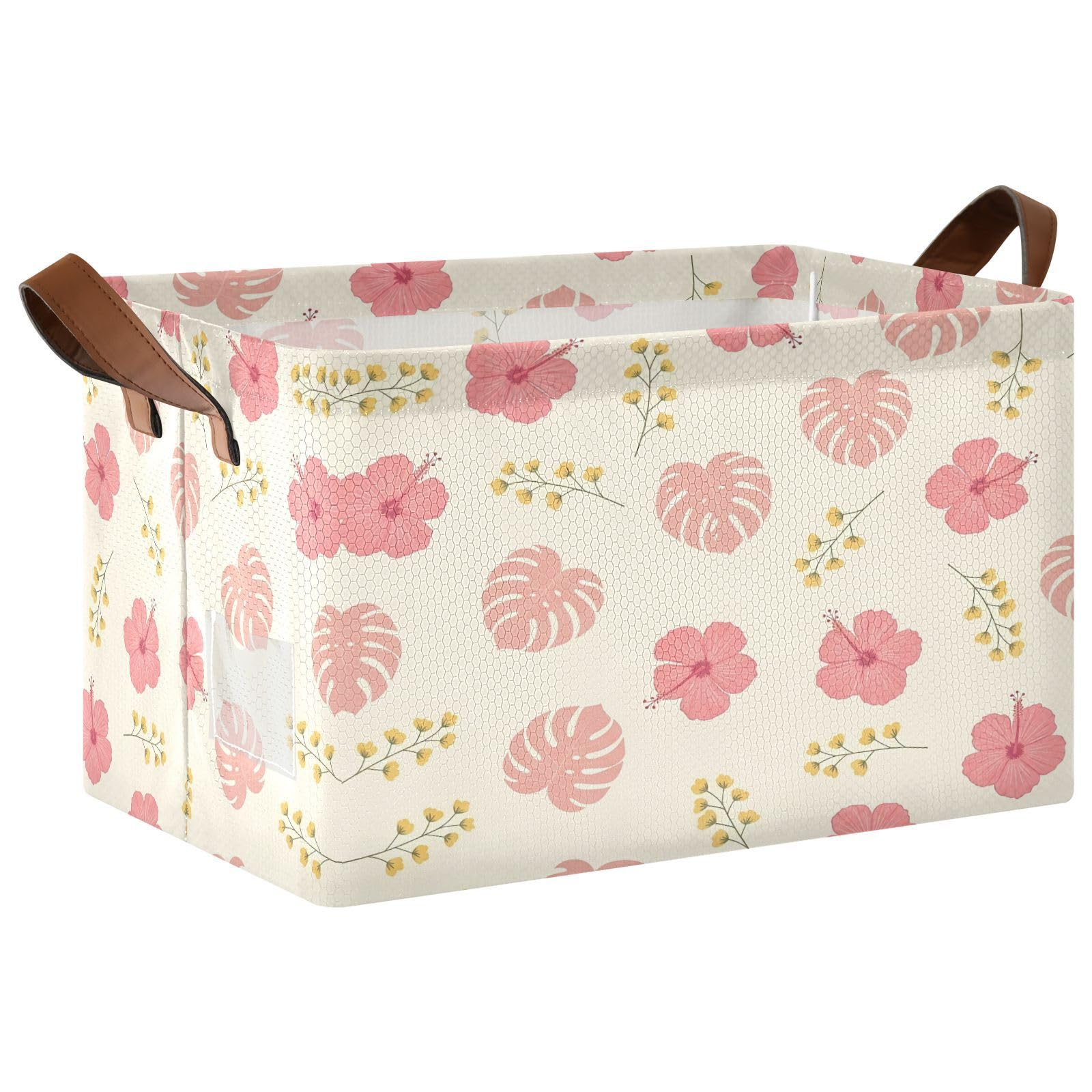 Cgiub Tropical Hibiscus Storage Basket Waterproof Foldable Storage Bin Baby Laundry Basket Closet Organiser for Nursery Decor Home Organizing