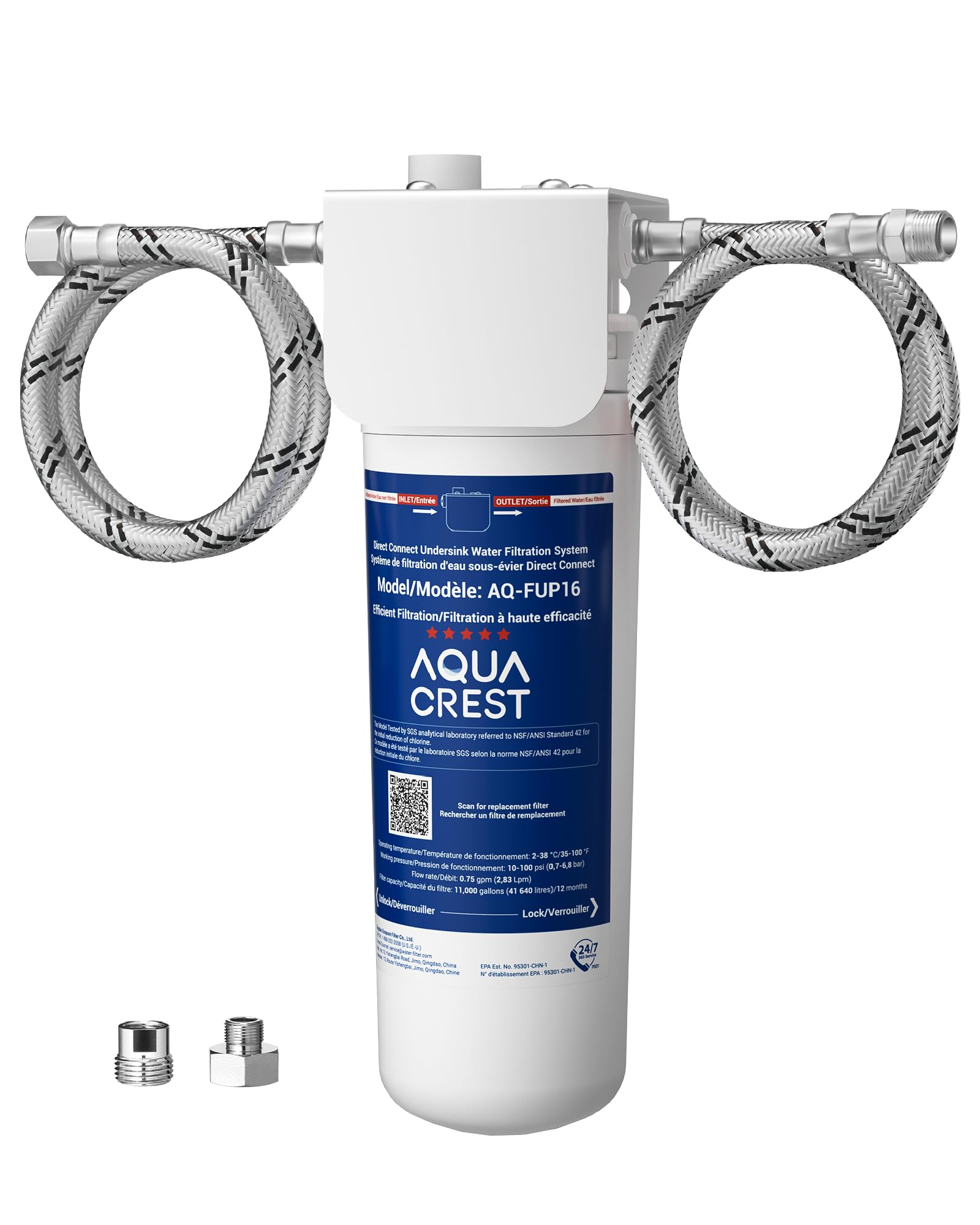 AQUA CREST UP16 Sistema di Filtrazione Sotto Lavello, Collegamento Diretto al Rubinetto Cucina, Riduce 99,52% Cloro, Sapori e Odori, 11K Galloni