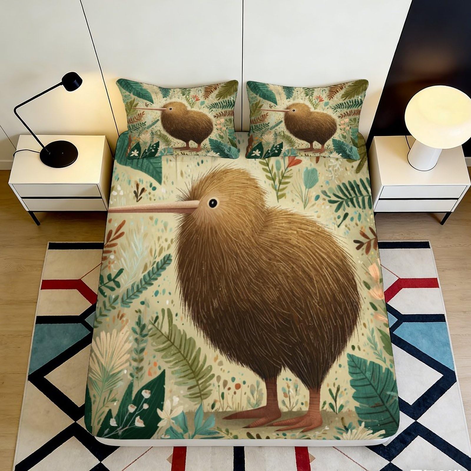 Jqzkxnhpbr Style-1 3D Printed Kiwi Bird Fitted Sheet Microfiber Anti-Slip Nature Forest Bed Cover For Bedroom Dorm Decor Easy Care 90X200x25cm