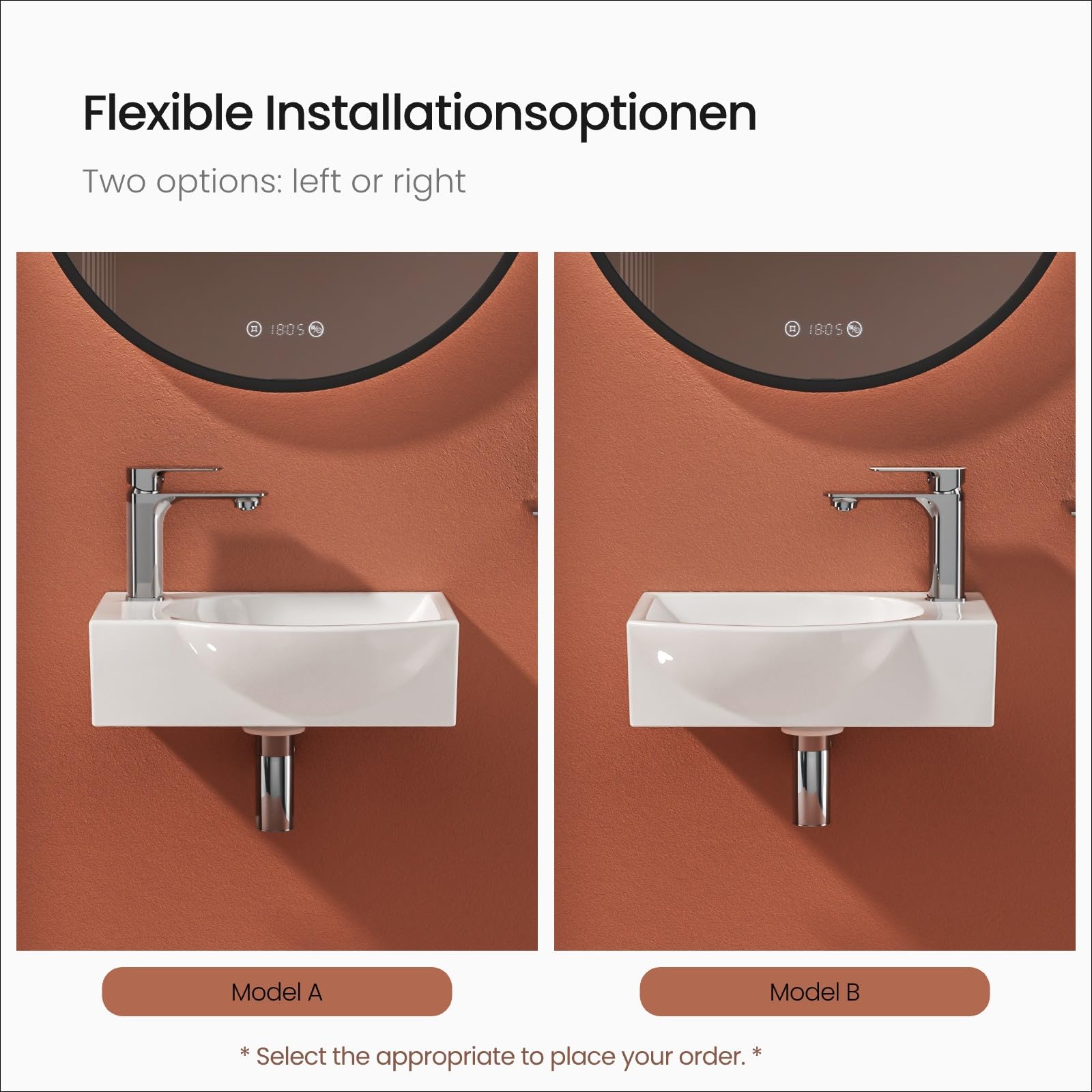 EMKE Petit lavabo d'angle mural en céramique - Blanc - 30 x 25 x 12 cm (L x l x H)