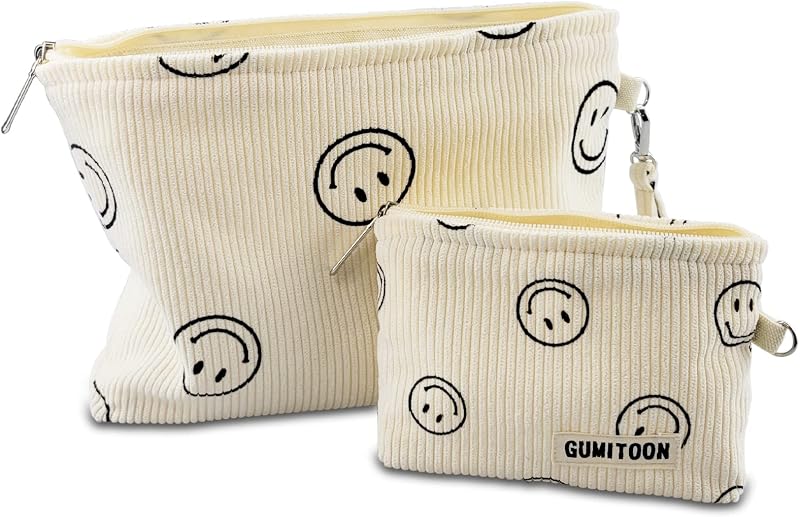 GUMITOON Necessaires de maquiagem com estampa de rosto sorridente, Pacote com 2